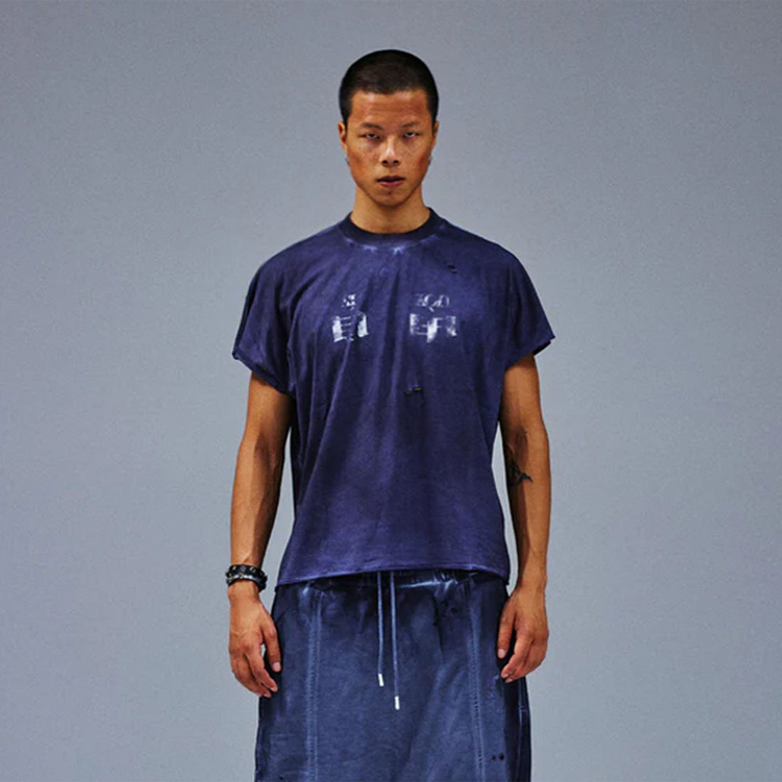 TECNINEGROUP Distressed Blue-Dyed Graphic T-Shirt-T Shirt-Painting-S-Free Shipping Leatheretro