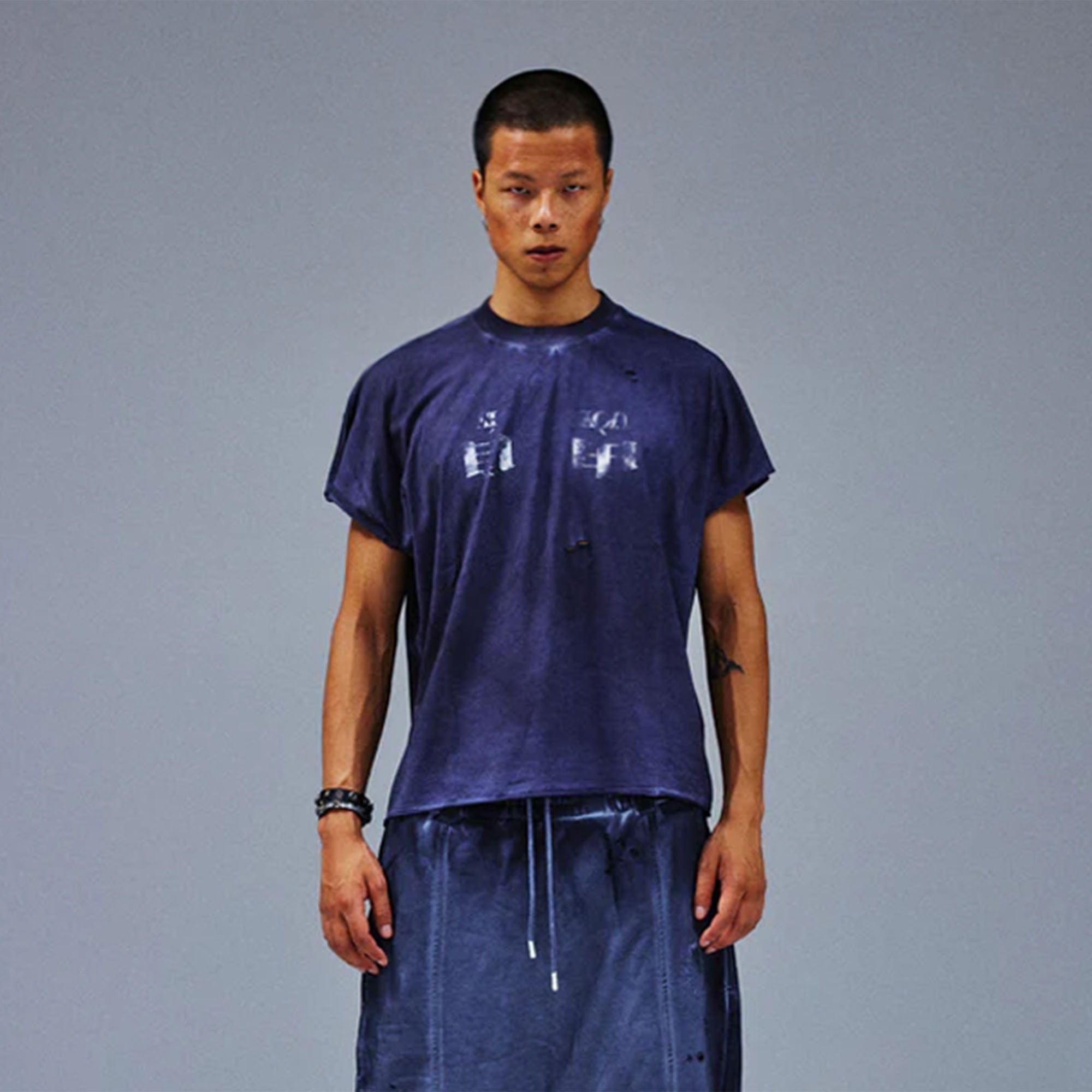 TECNINEGROUP Distressed Blue-Dyed Graphic T-Shirt-T Shirt-Painting-S-Free Shipping Leatheretro