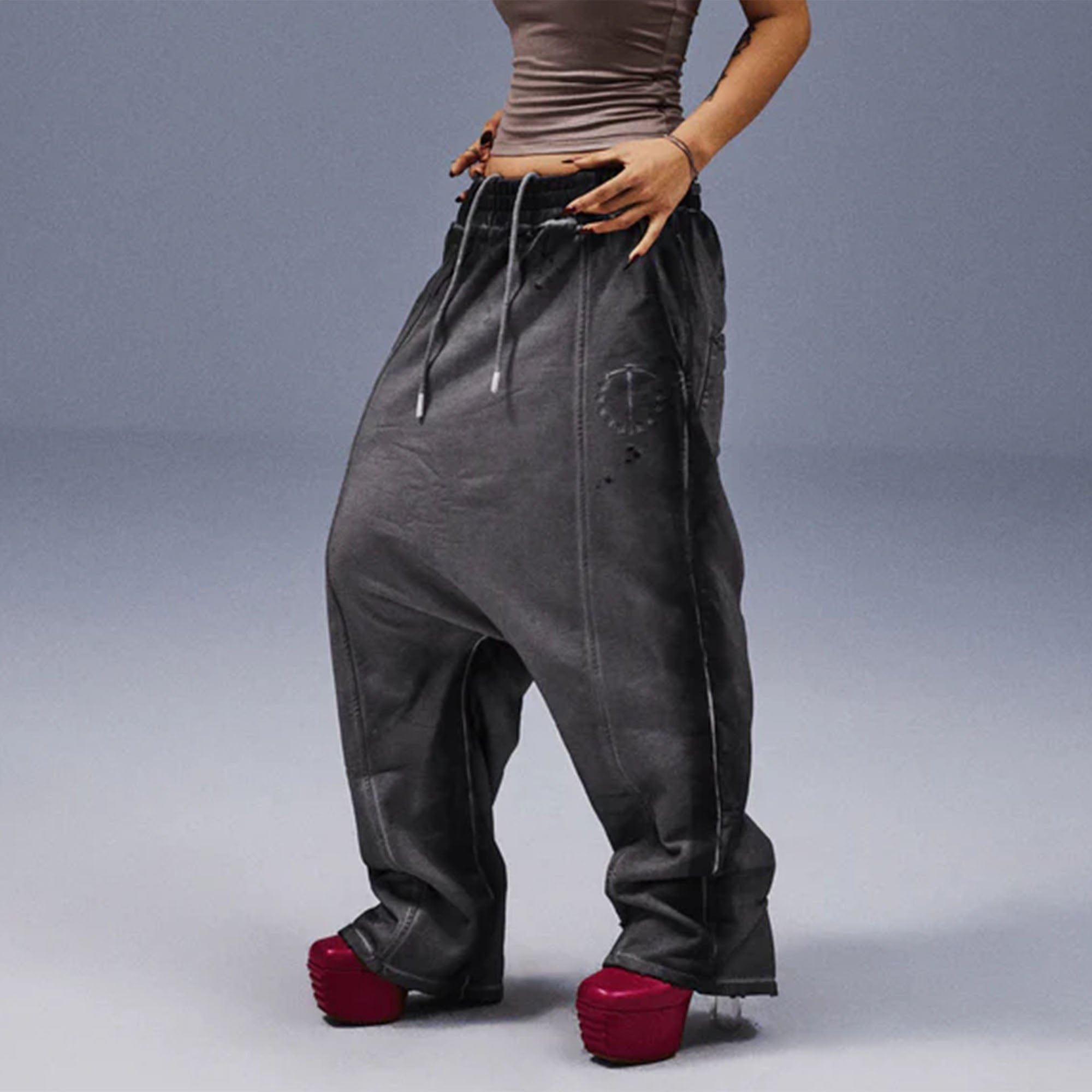 TECNINEGROUP Middle-Panel Washed Drop-Crotch Sweatpants-Pants-Blue-S-Free Shipping Leatheretro