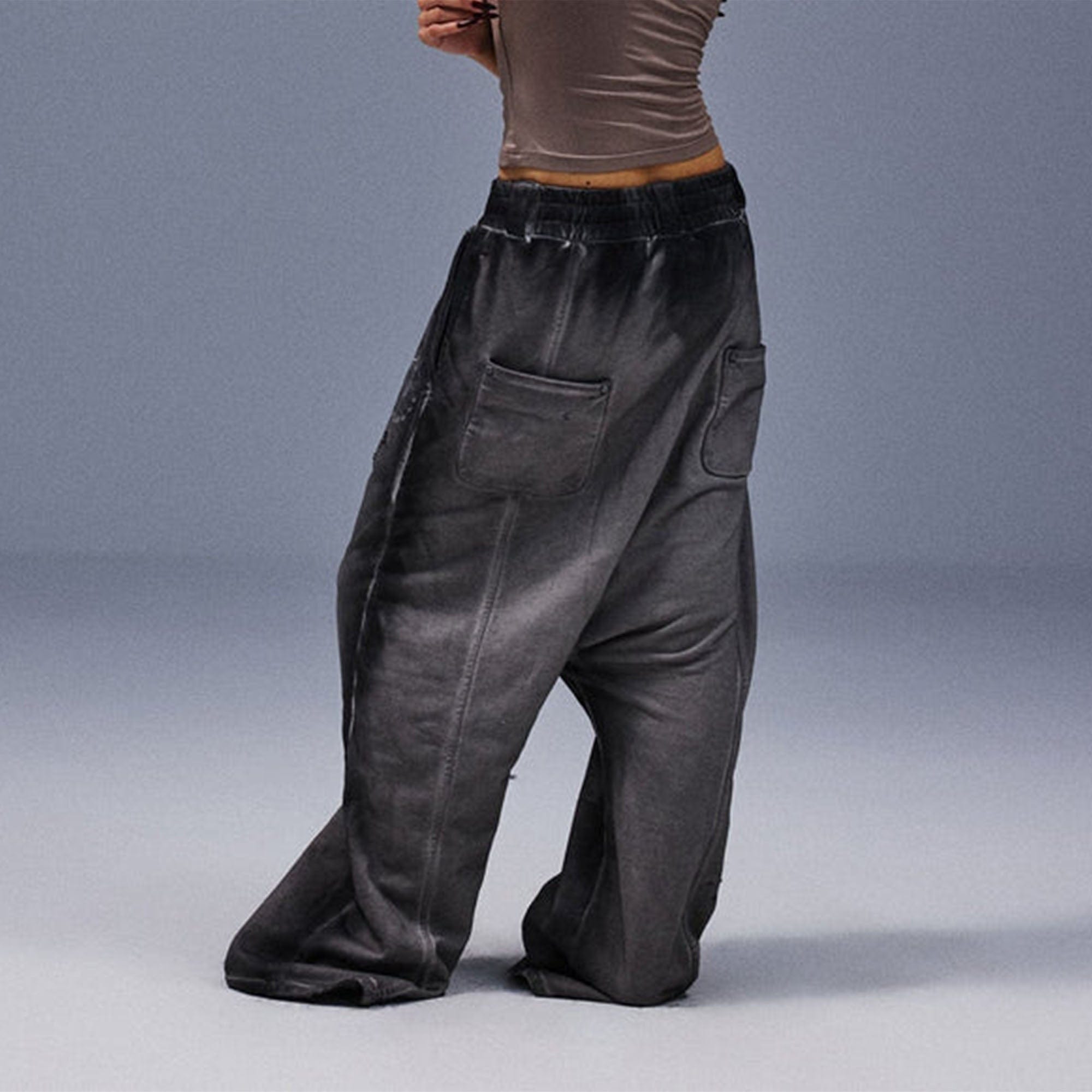 TECNINEGROUP Middle-Panel Washed Drop-Crotch Sweatpants-Pants-Blue-S-Free Shipping Leatheretro