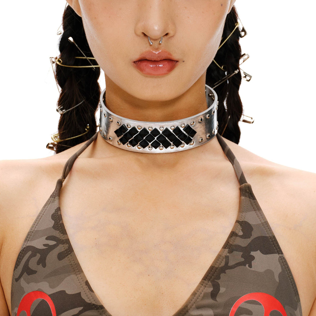 SCHWARZGOLD Studded Wide Faux Leather Choker-Necklace-One Size (Adjustable)-Gold-Free Shipping Leatheretro