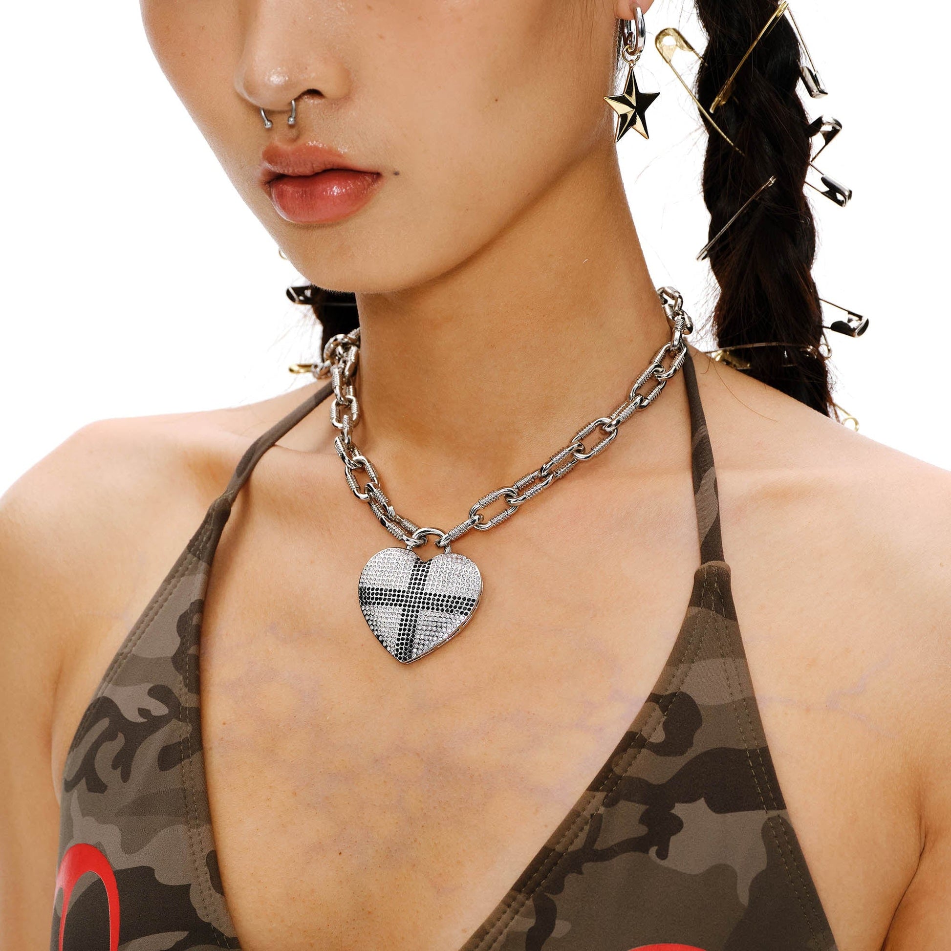 SCHWARZGOLD Cross Heart Diamond Pendant Necklace-Necklace-One Size (Adjustable)-Black-Free Shipping Leatheretro