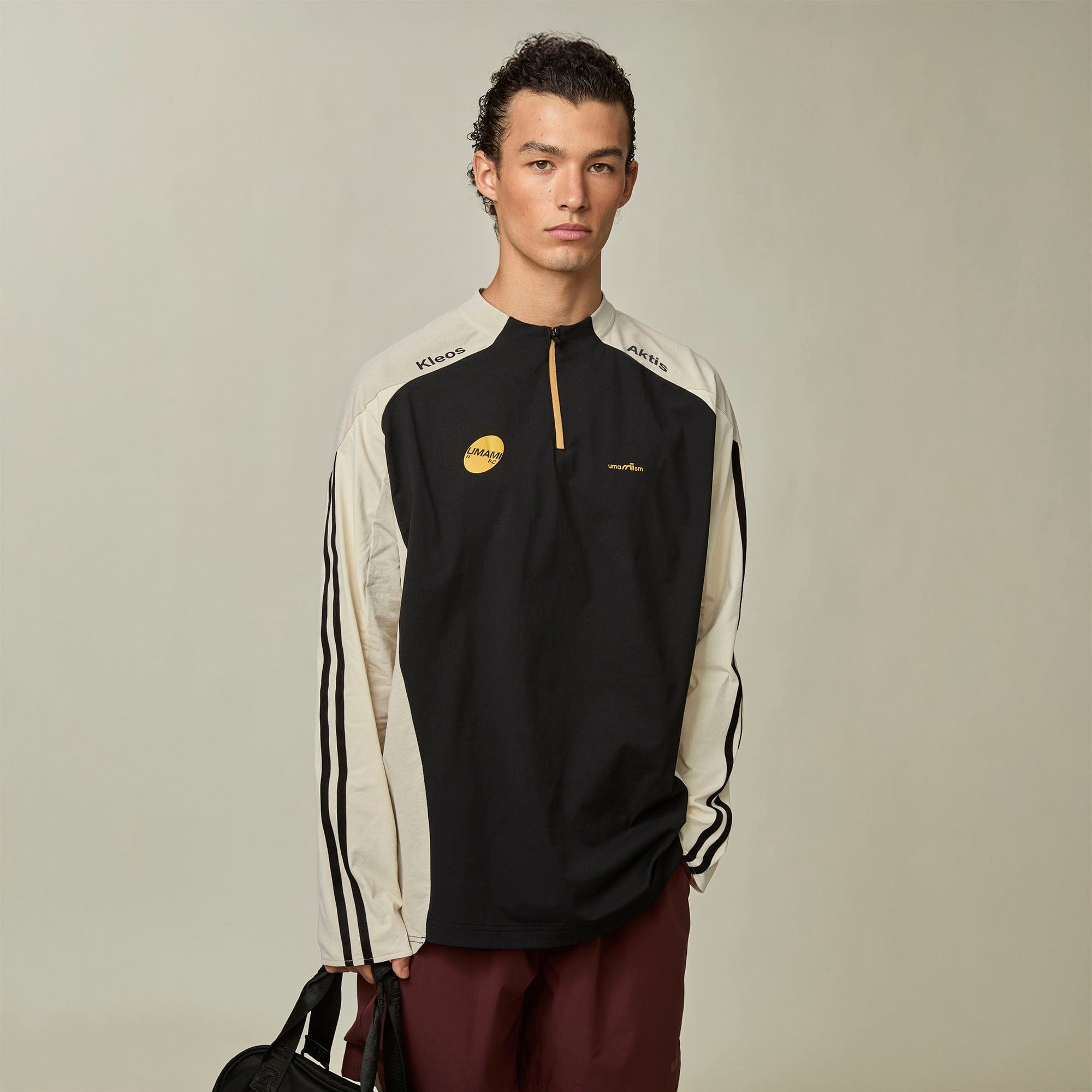UMAMIISM Contrast Half-Zip Quick-Dry Training Jersey-L/S Tee-XS-Black-Free Shipping Leatheretro