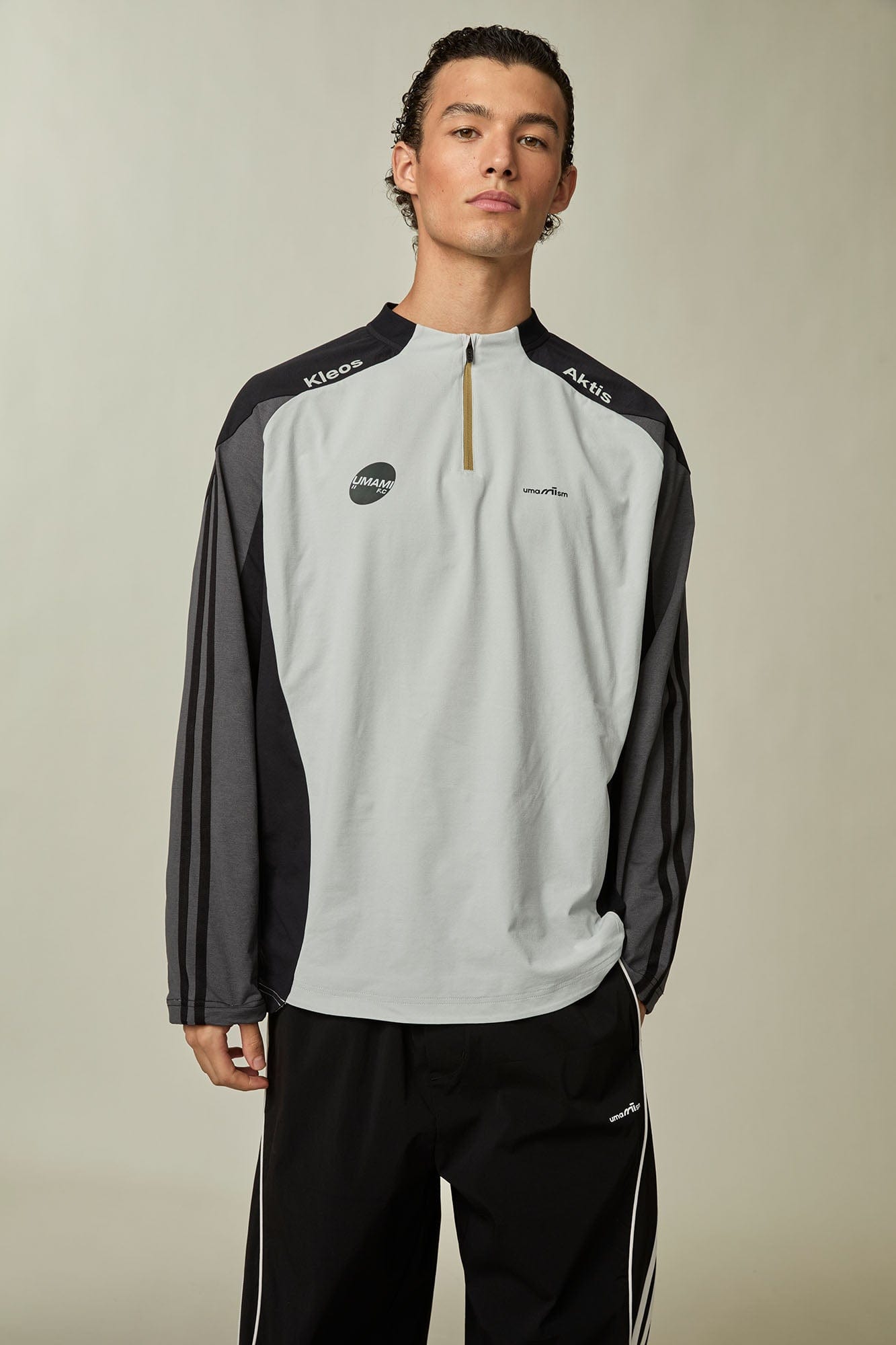 UMAMIISM Contrast Half-Zip Quick-Dry Training Jersey-L/S Tee-XS-Dark Gray-Free Shipping Leatheretro