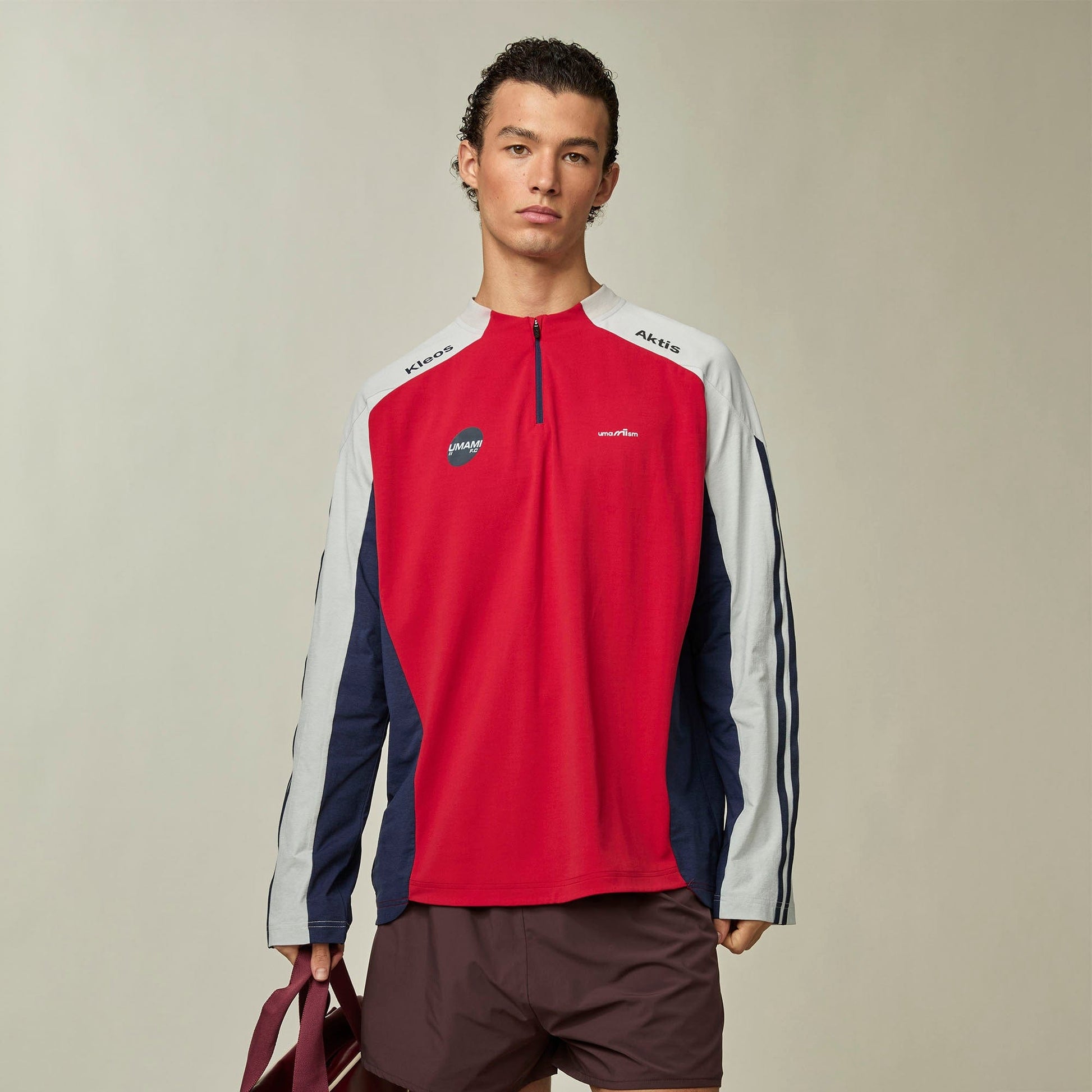 UMAMIISM Contrast Half-Zip Quick-Dry Training Jersey-L/S Tee-XS-Red-Free Shipping Leatheretro