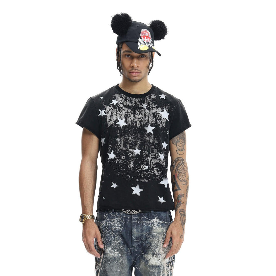 DND4DES Distressed Punk Star T-Shirt-T Shirt-S-Free Shipping Leatheretro