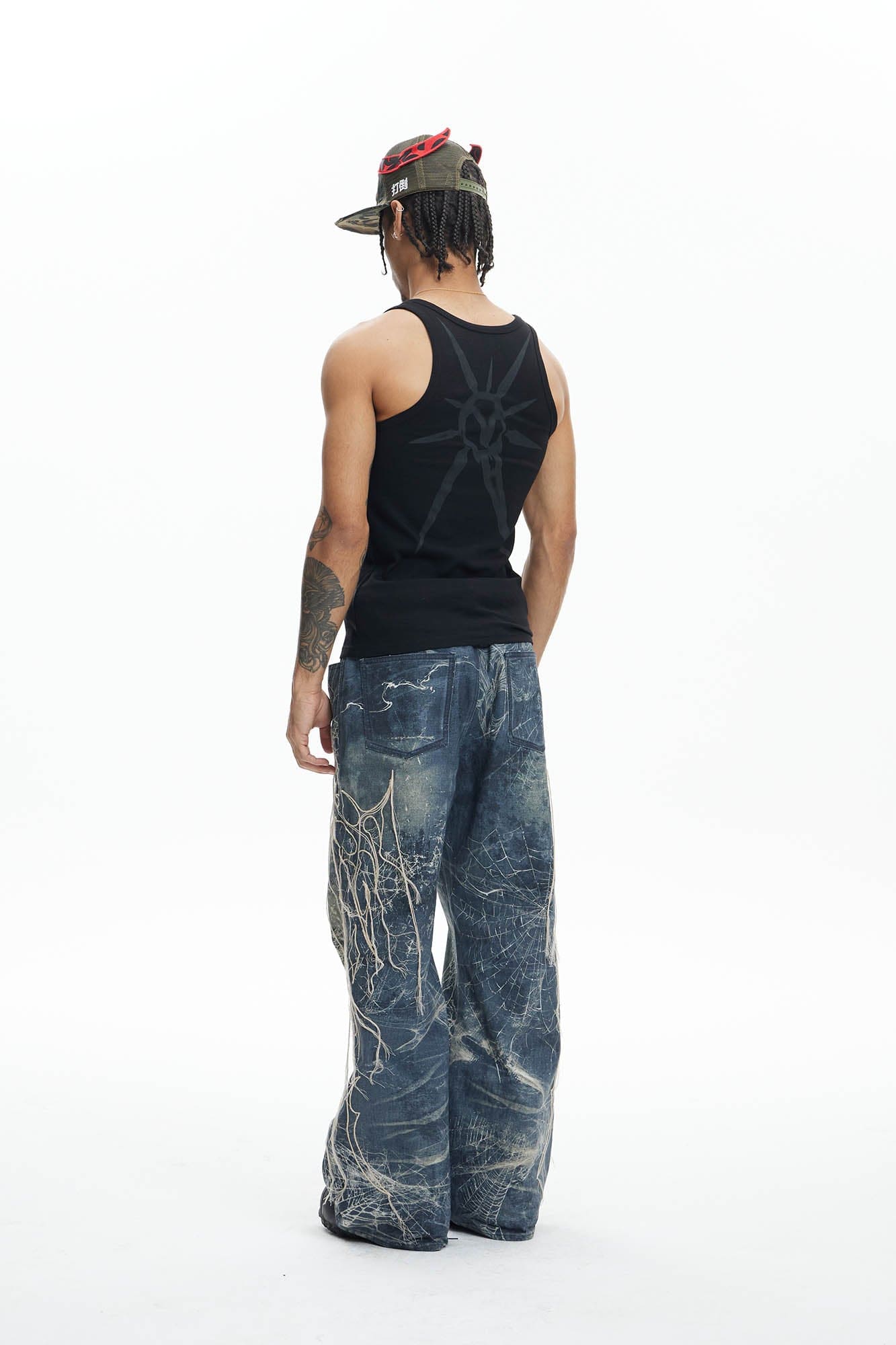 DND4DES Distressed Spider Web Embroidered Jeans-Jeans-XS-Free Shipping Leatheretro