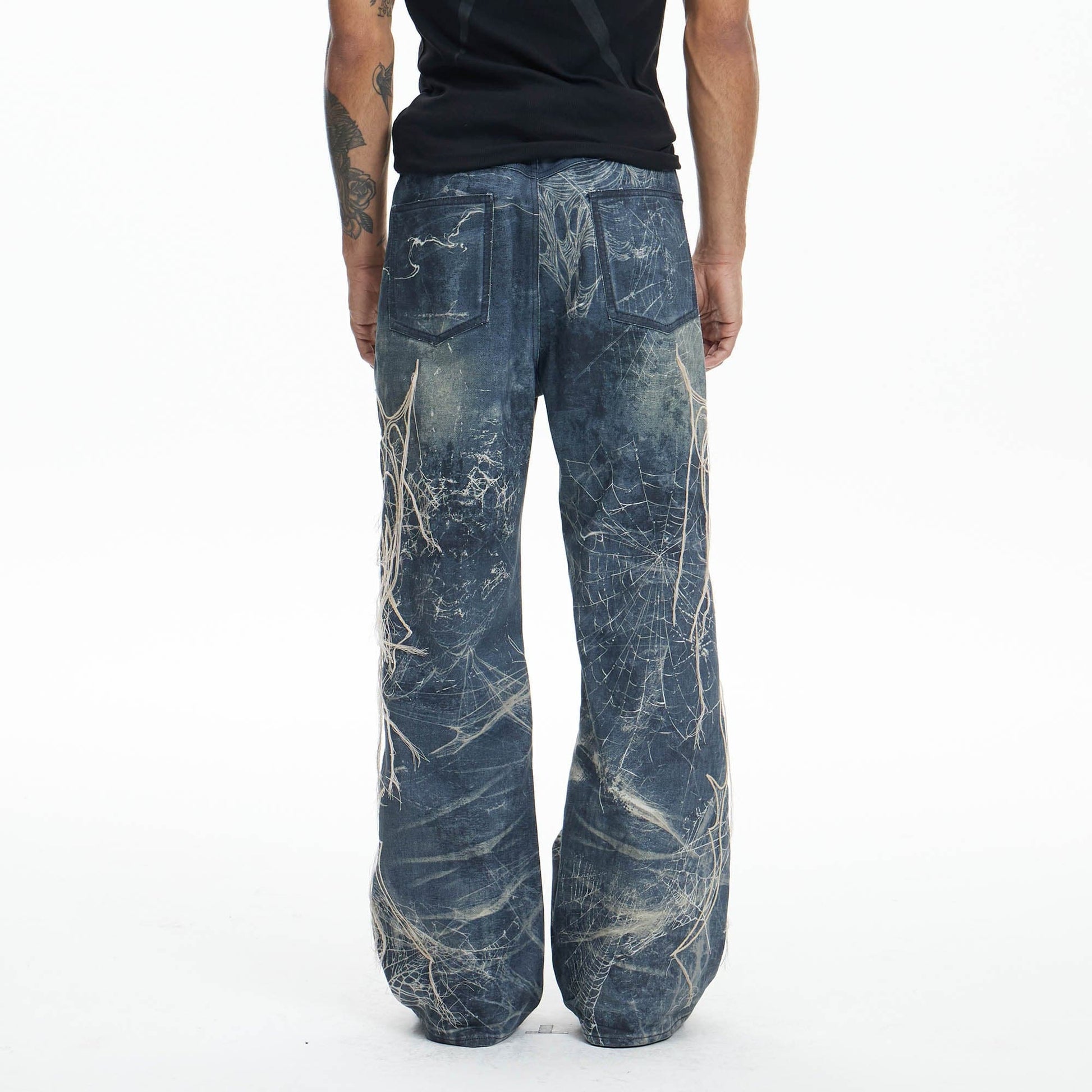 DND4DES Distressed Spider Web Embroidered Jeans-Jeans-XS-Free Shipping Leatheretro