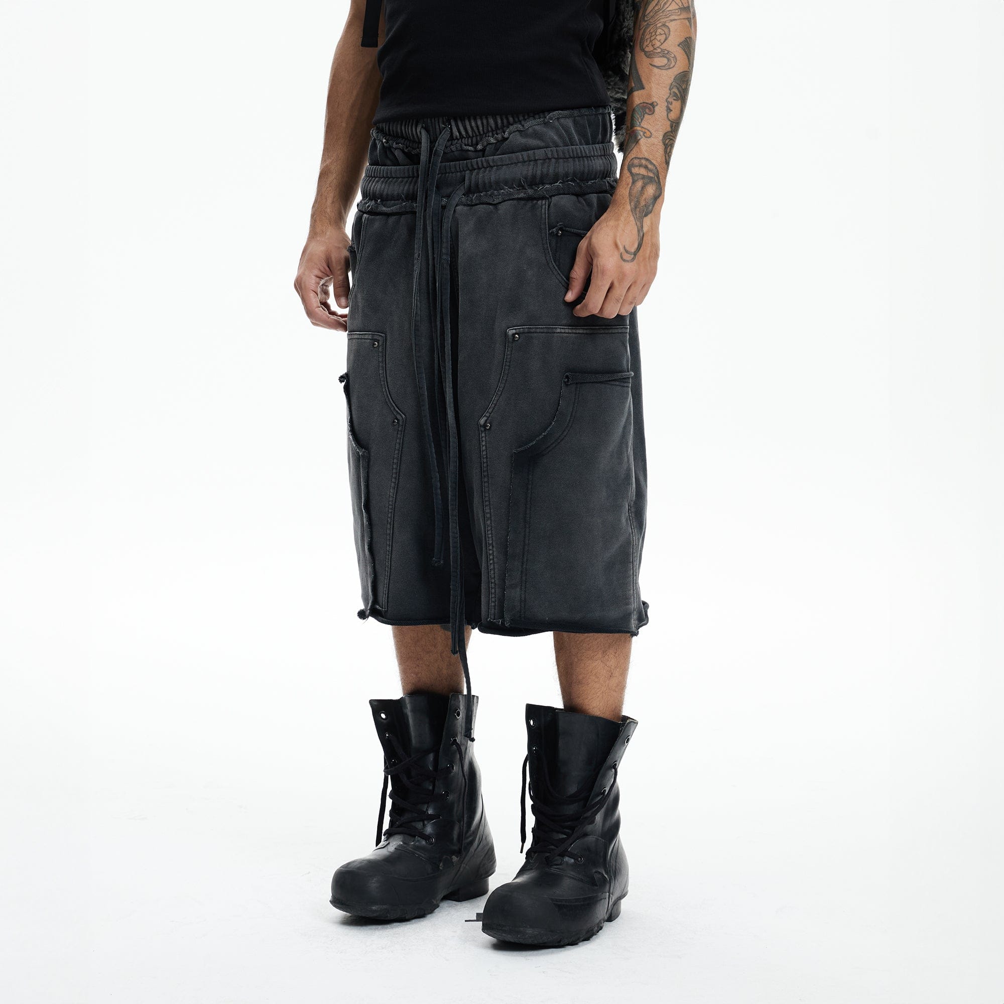DND4DES Deconstructed Distressed Double-Knee Shorts-Shorts-S-Free Shipping Leatheretro