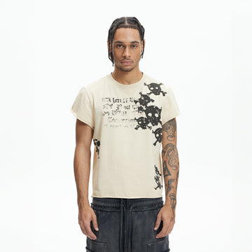 DND4DES Distressed Skull Graphic T-Shirt-T Shirt-S-Beige-Free Shipping Leatheretro