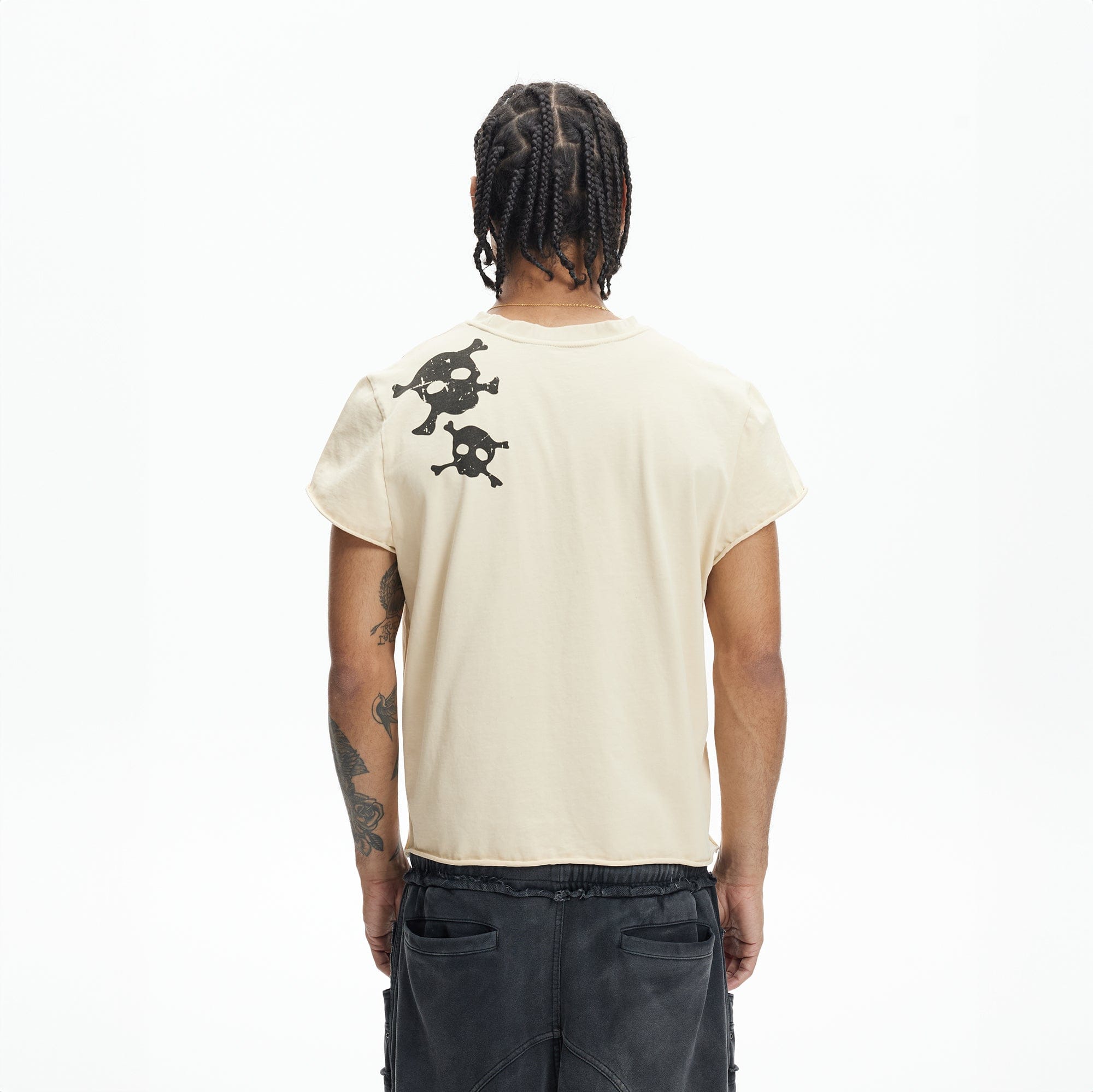 DND4DES Distressed Skull Graphic T-Shirt-T Shirt-S-Beige-Free Shipping Leatheretro