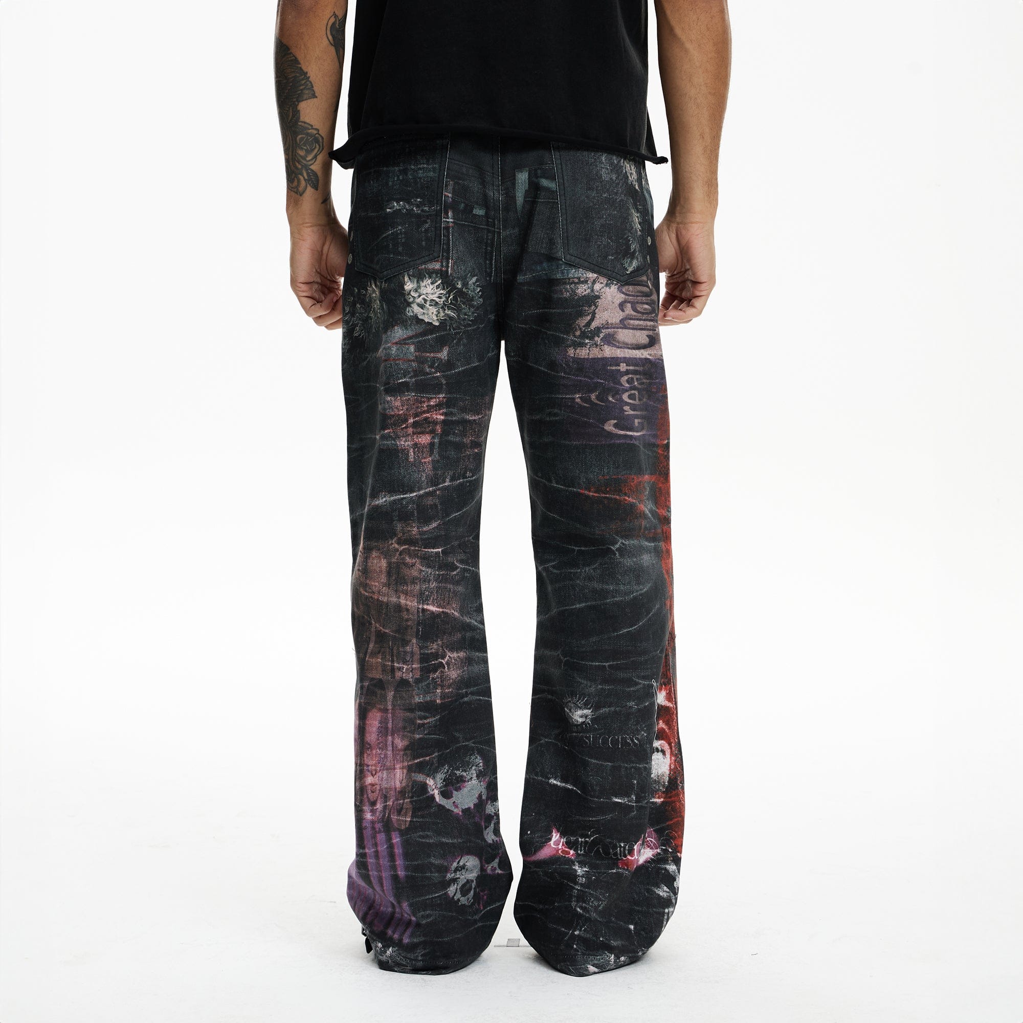 DND4DES Distressed Cyber Virus Flared Jeans-Jeans-XS-Free Shipping Leatheretro