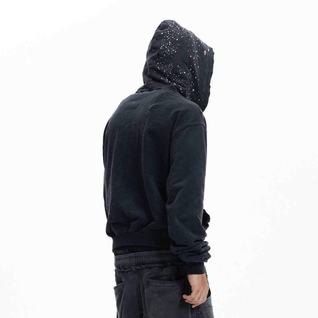 DND4DES Sparkle Diamond Distressed Zip-Up Hoodie-Hoodie-S-Free Shipping Leatheretro