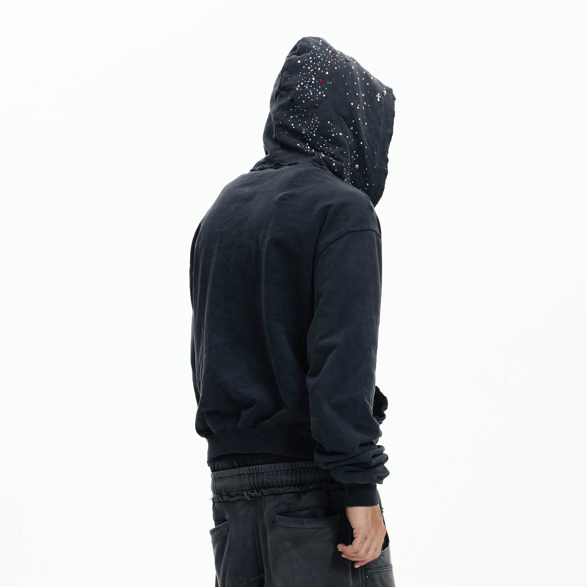 DND4DES Sparkle Diamond Distressed Zip-Up Hoodie-Hoodie-S-Free Shipping Leatheretro