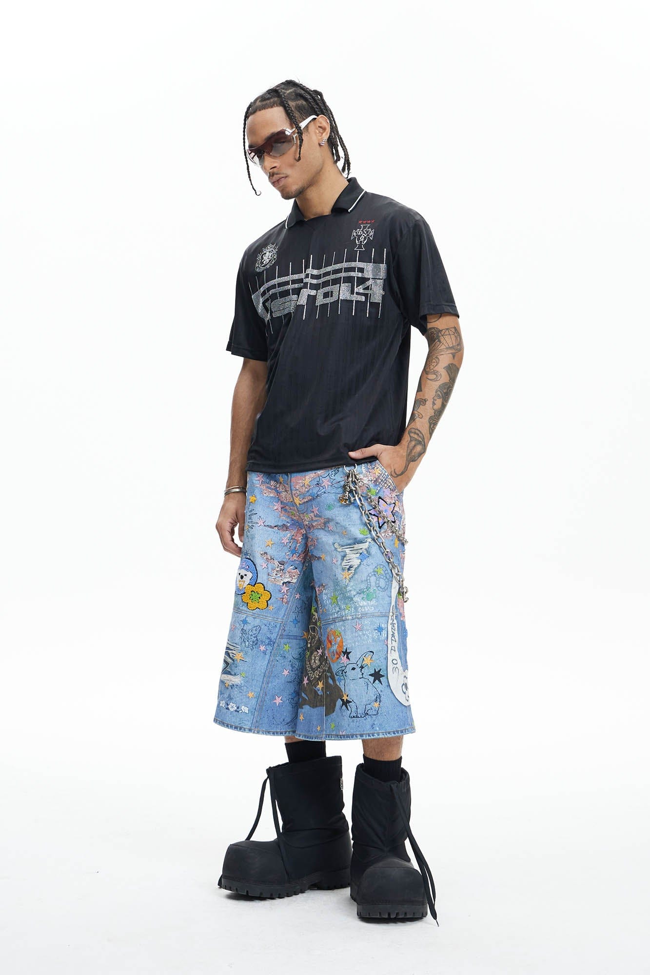 DND4DES Star Graffiti Patchwork Cartoon Denim Oversized Shorts-Shorts-XS-Free Shipping Leatheretro