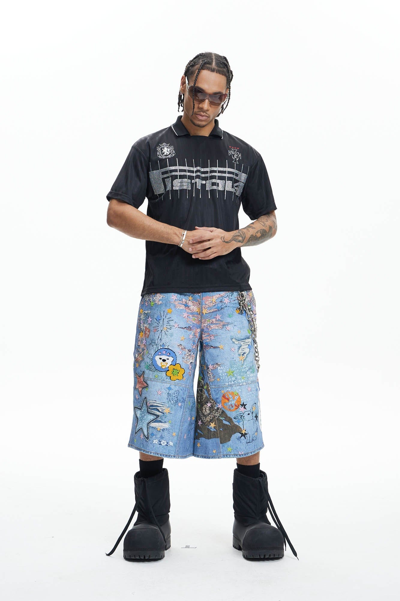 DND4DES Star Graffiti Patchwork Cartoon Denim Oversized Shorts-Shorts-XS-Free Shipping Leatheretro