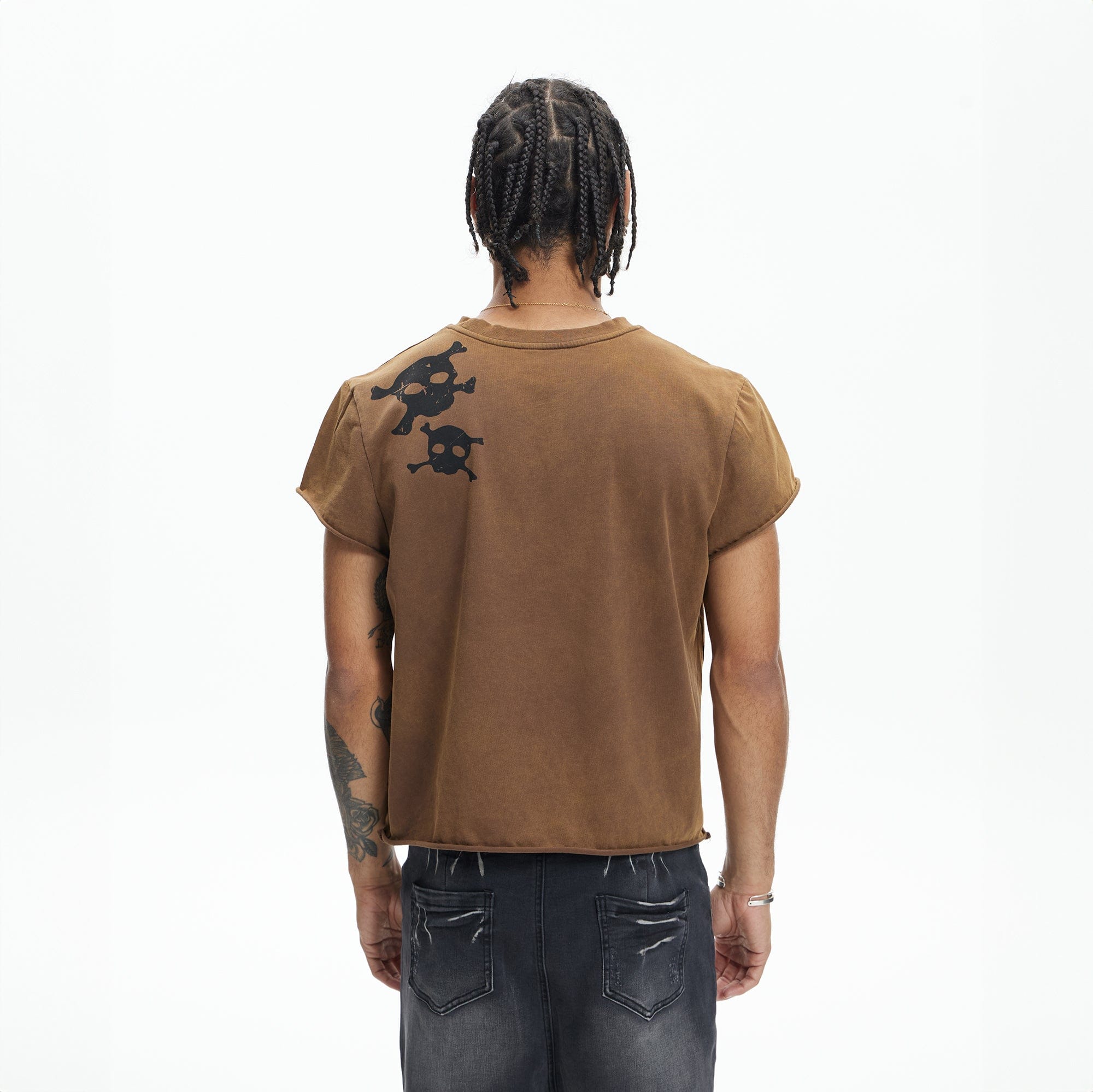 DND4DES Distressed Skull Graphic T-Shirt-T Shirt-S-Beige-Free Shipping Leatheretro