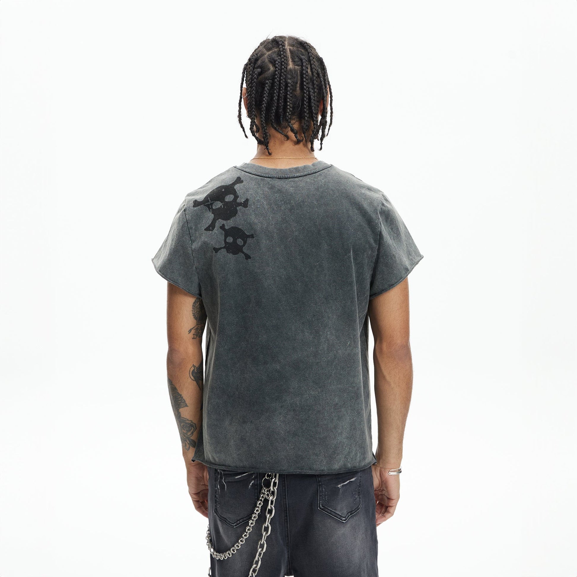 DND4DES Distressed Skull Graphic T-Shirt-T Shirt-S-Beige-Free Shipping Leatheretro