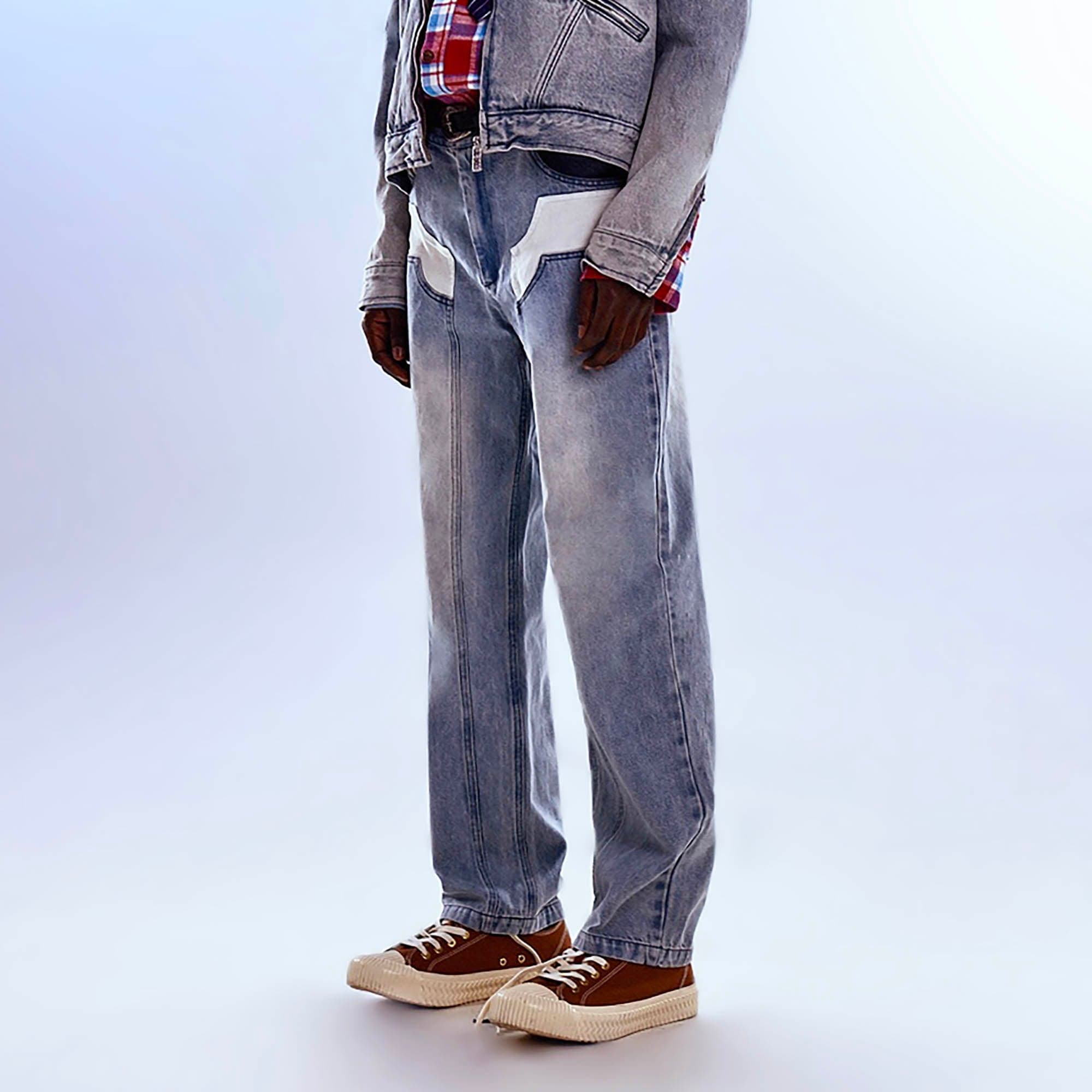 REDH Patch Washed Straight-Leg Jeans-Jeans-S-Free Shipping Leatheretro