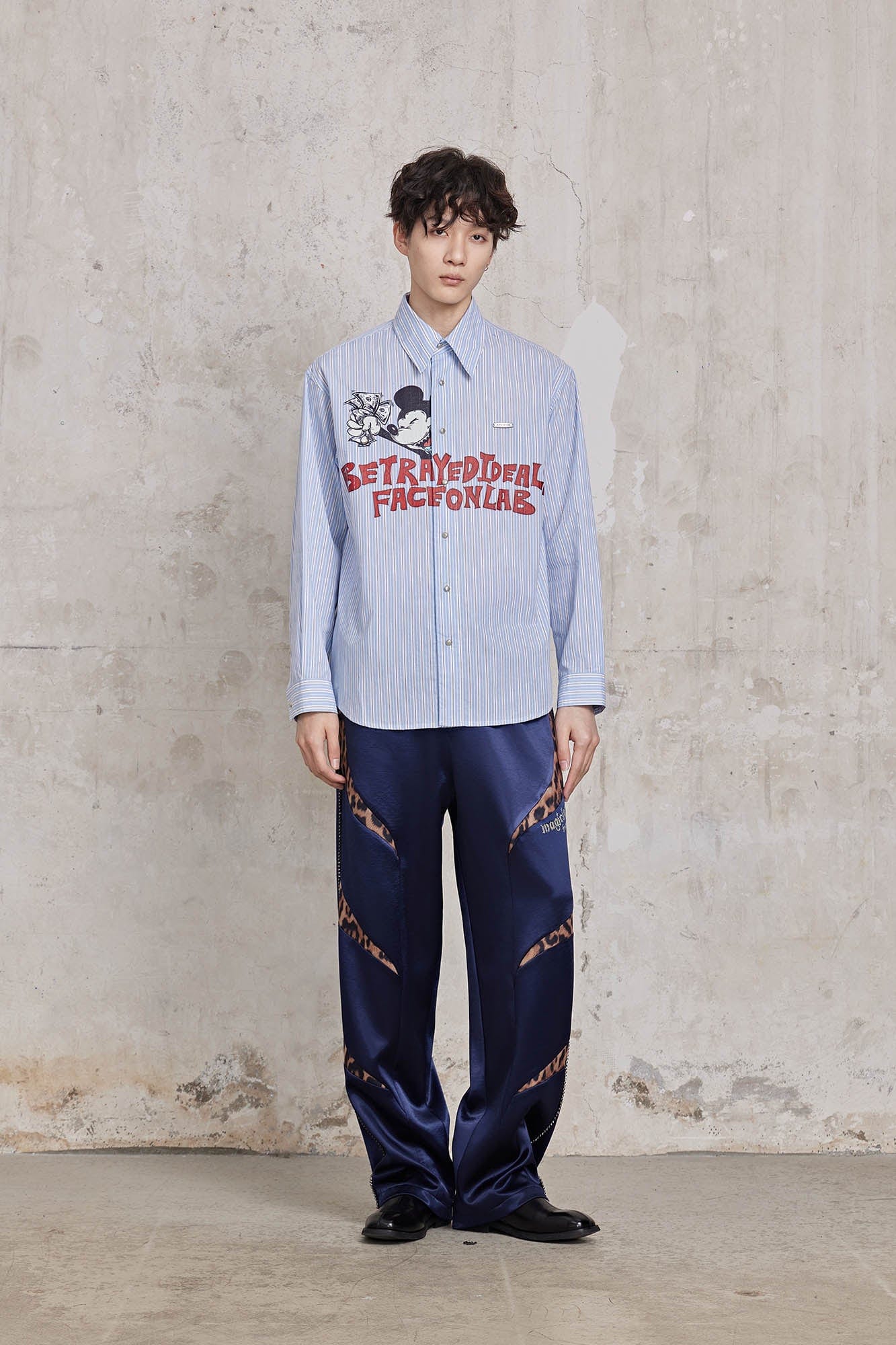 FACEONLAB Betrayed Ideals Pinstriped Shirt-Shirt-M-Blue-Free Shipping Leatheretro