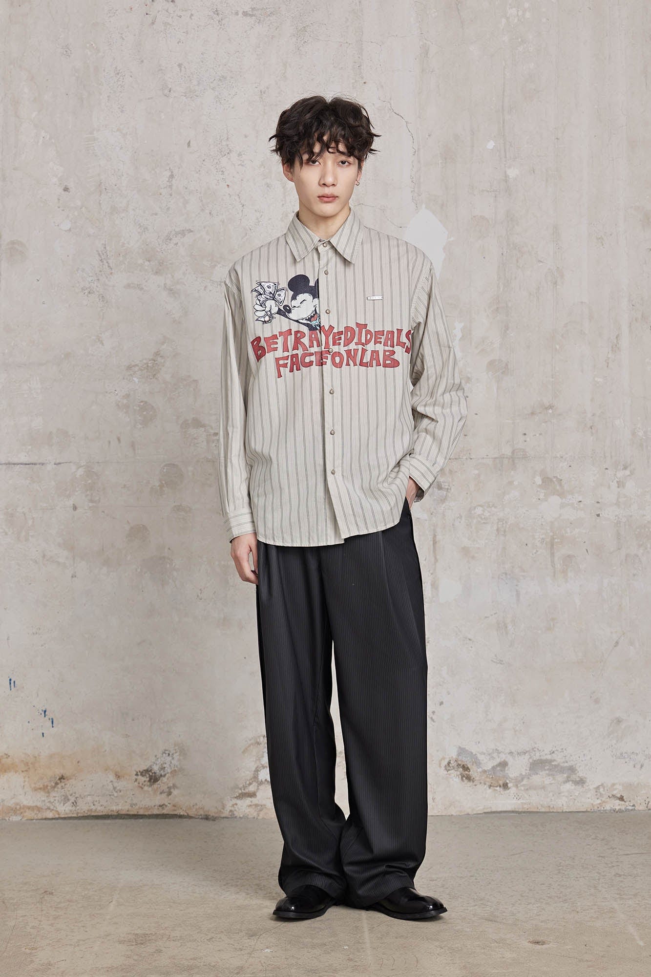 FACEONLAB Betrayed Ideals Pinstriped Shirt-Shirt-M-Blue-Free Shipping Leatheretro