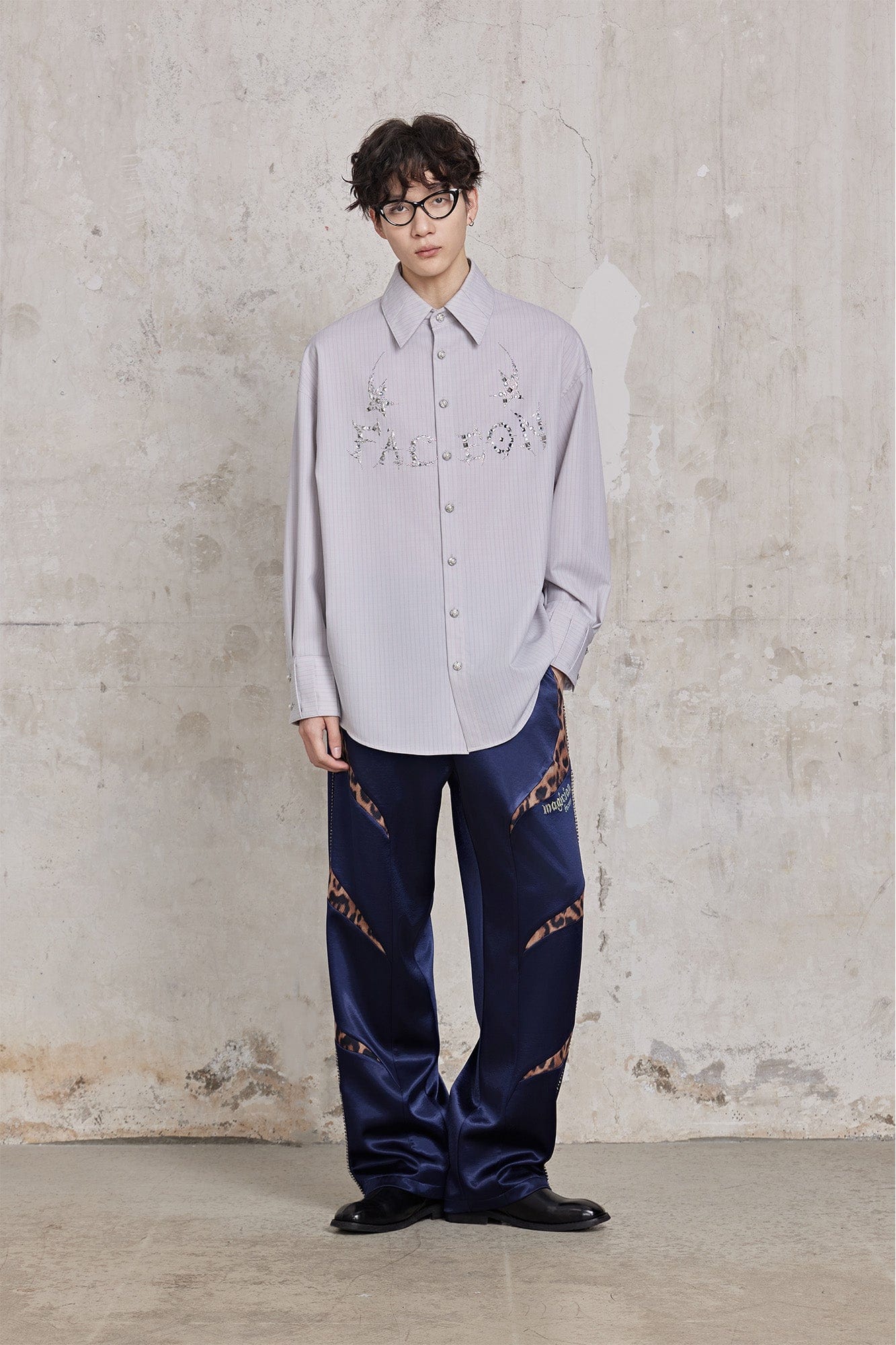 FACEONLAB Pinstriped Rivet Diamond Shirt-Shirt-M-Black-Free Shipping Leatheretro