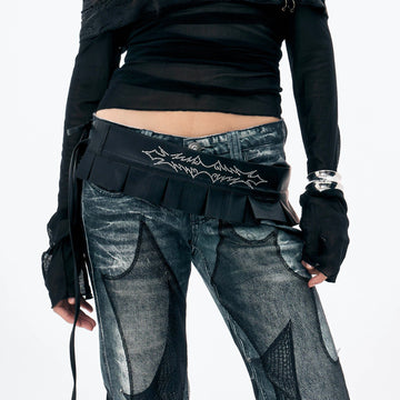 DND4DES¡ÁFaychui Diamond Pleated Lace-Up Belt-Accessories-One Size-Free Shipping Leatheretro