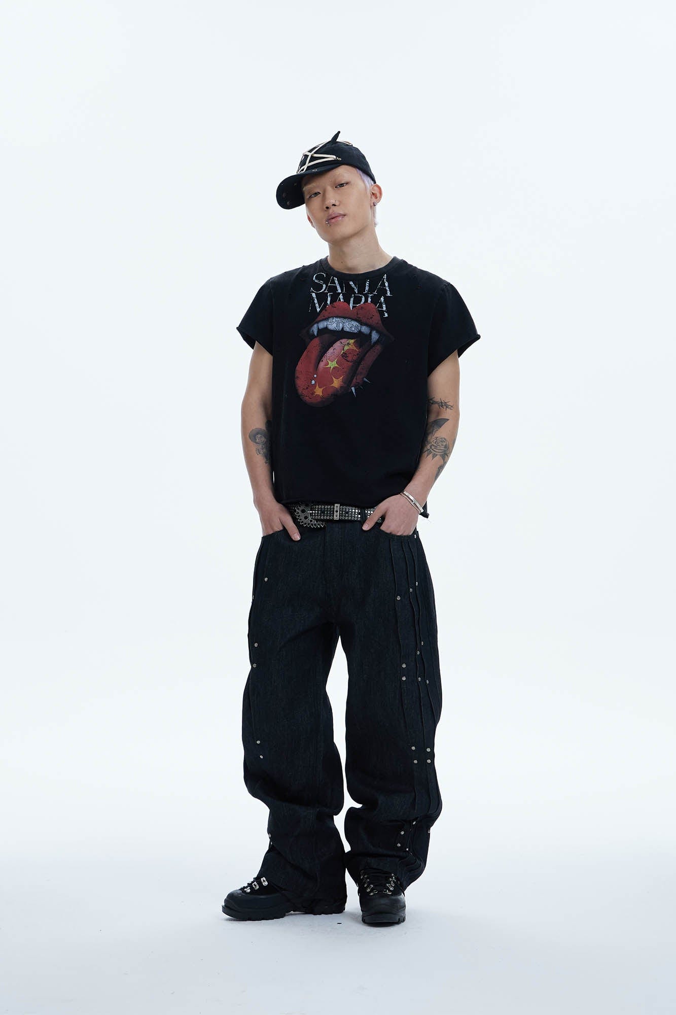 DND4DES Paneled Rivet Wide-Leg Jeans-Jeans-XS-Free Shipping Leatheretro