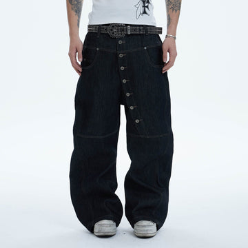 DND4DES Asymmetric Button-Fly Spliced Baggy Jeans-Jeans-XS-Free Shipping Leatheretro