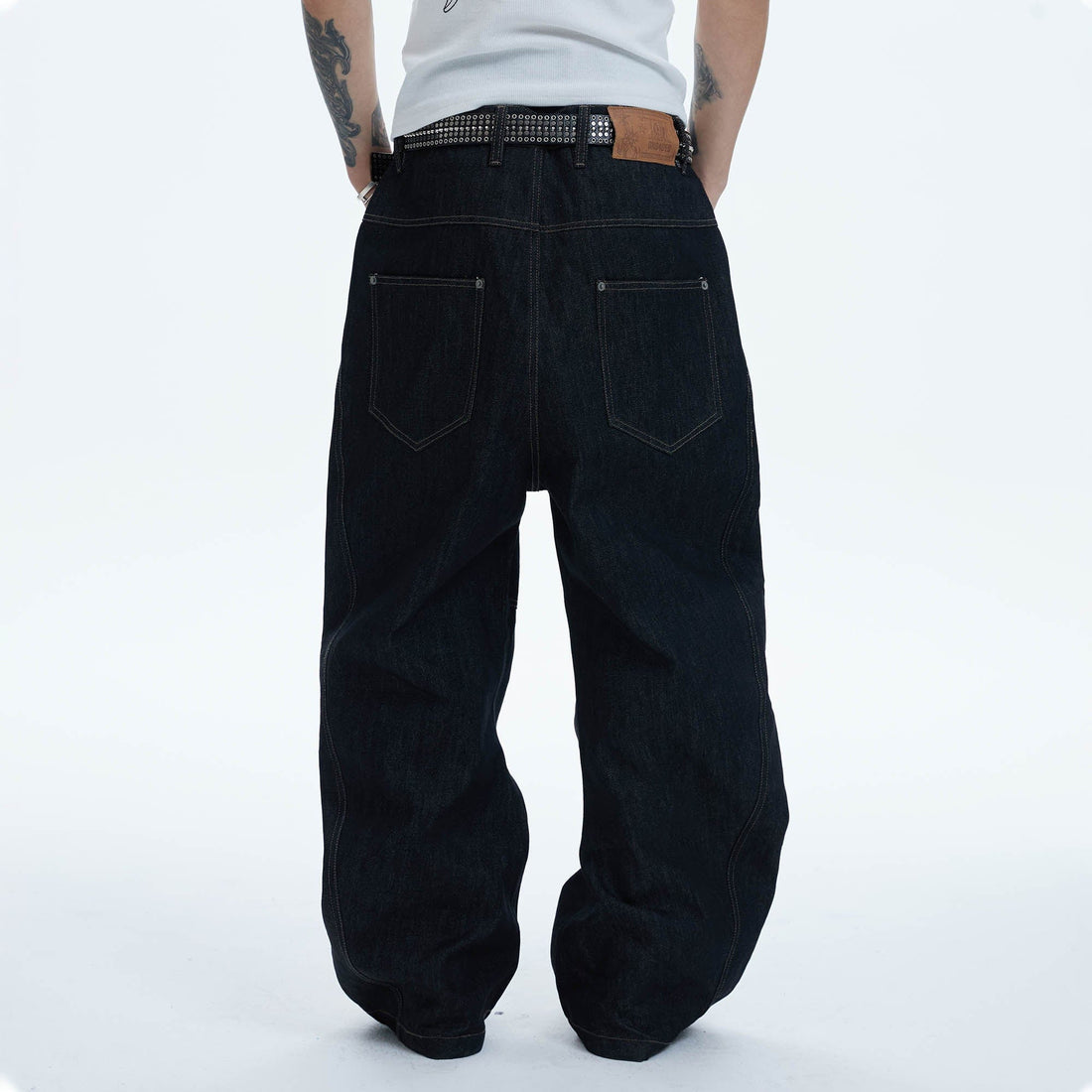 DND4DES Asymmetric Button-Fly Spliced Baggy Jeans-Jeans-XS-Free Shipping Leatheretro