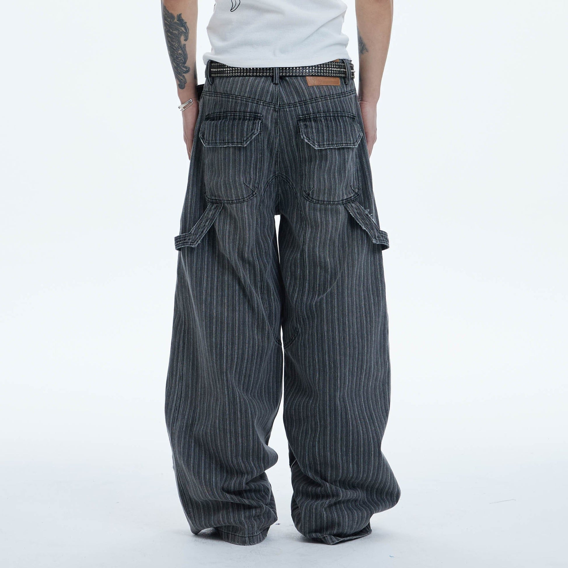 DND4DES Striped Patchwork Distressed Baggy Jeans-Jeans-XS-Free Shipping Leatheretro