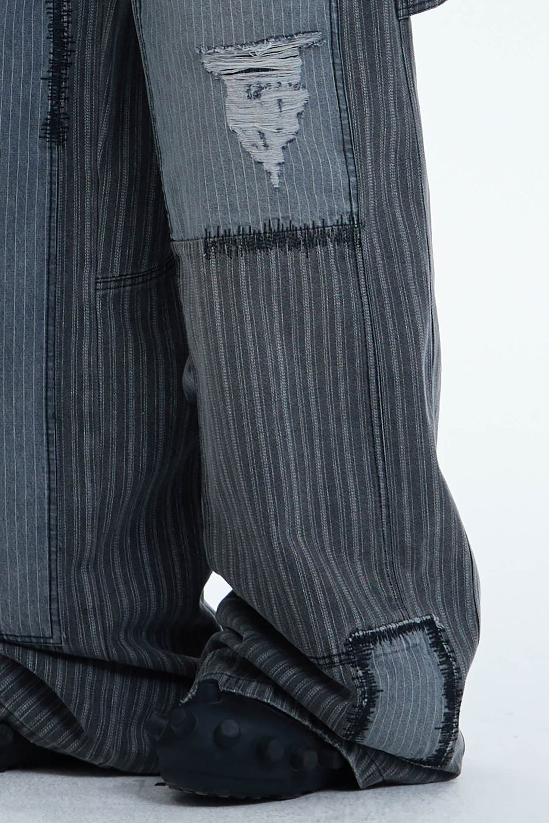 DND4DES Striped Patchwork Distressed Baggy Jeans-Jeans-XS-Free Shipping Leatheretro