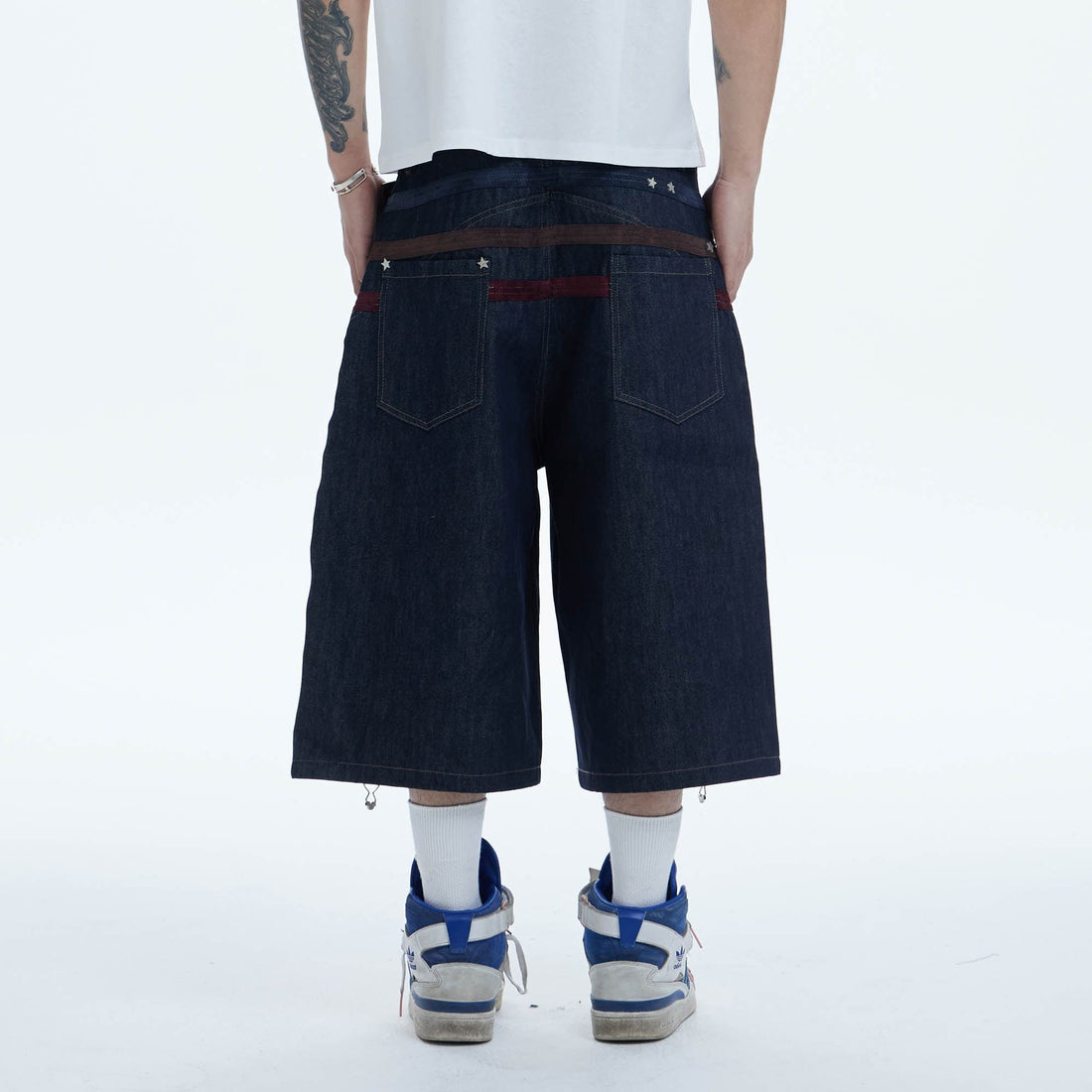 DND4DES Star-Rivet Harness-Layered Denim Shorts-Shorts-XS-Free Shipping Leatheretro