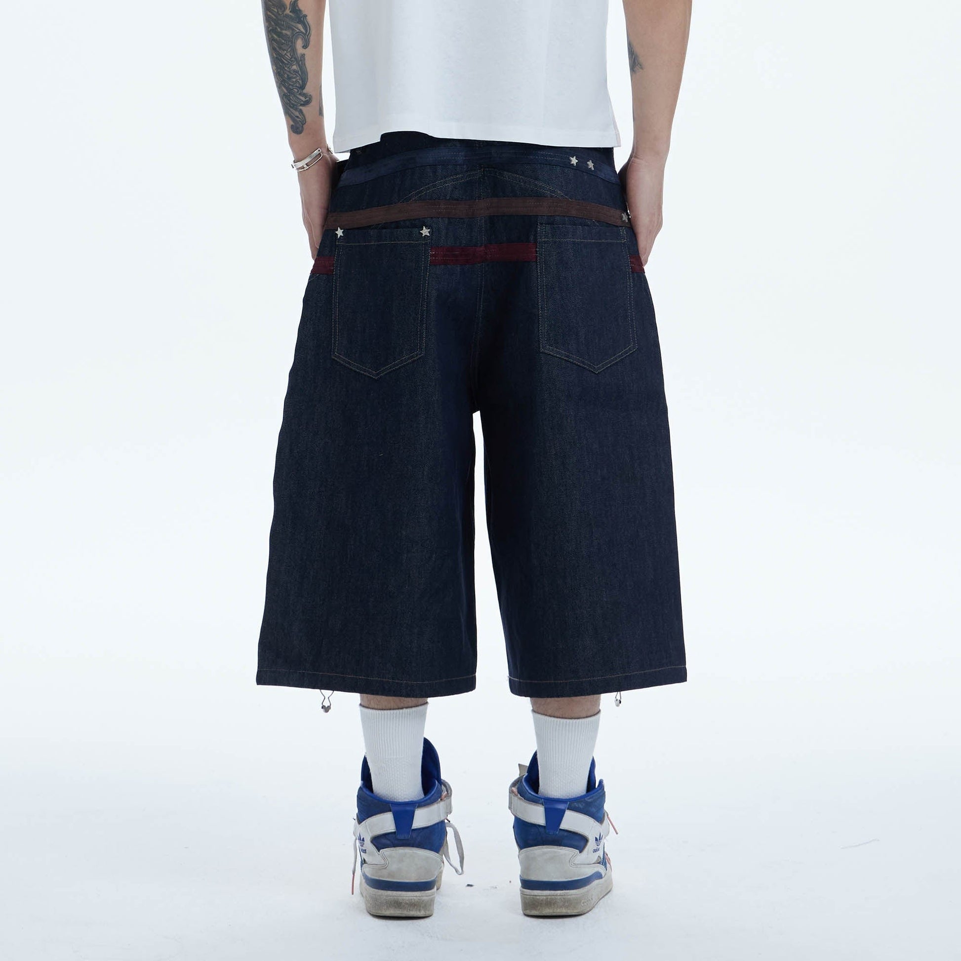 DND4DES Star-Rivet Harness-Layered Denim Shorts-Shorts-XS-Free Shipping Leatheretro