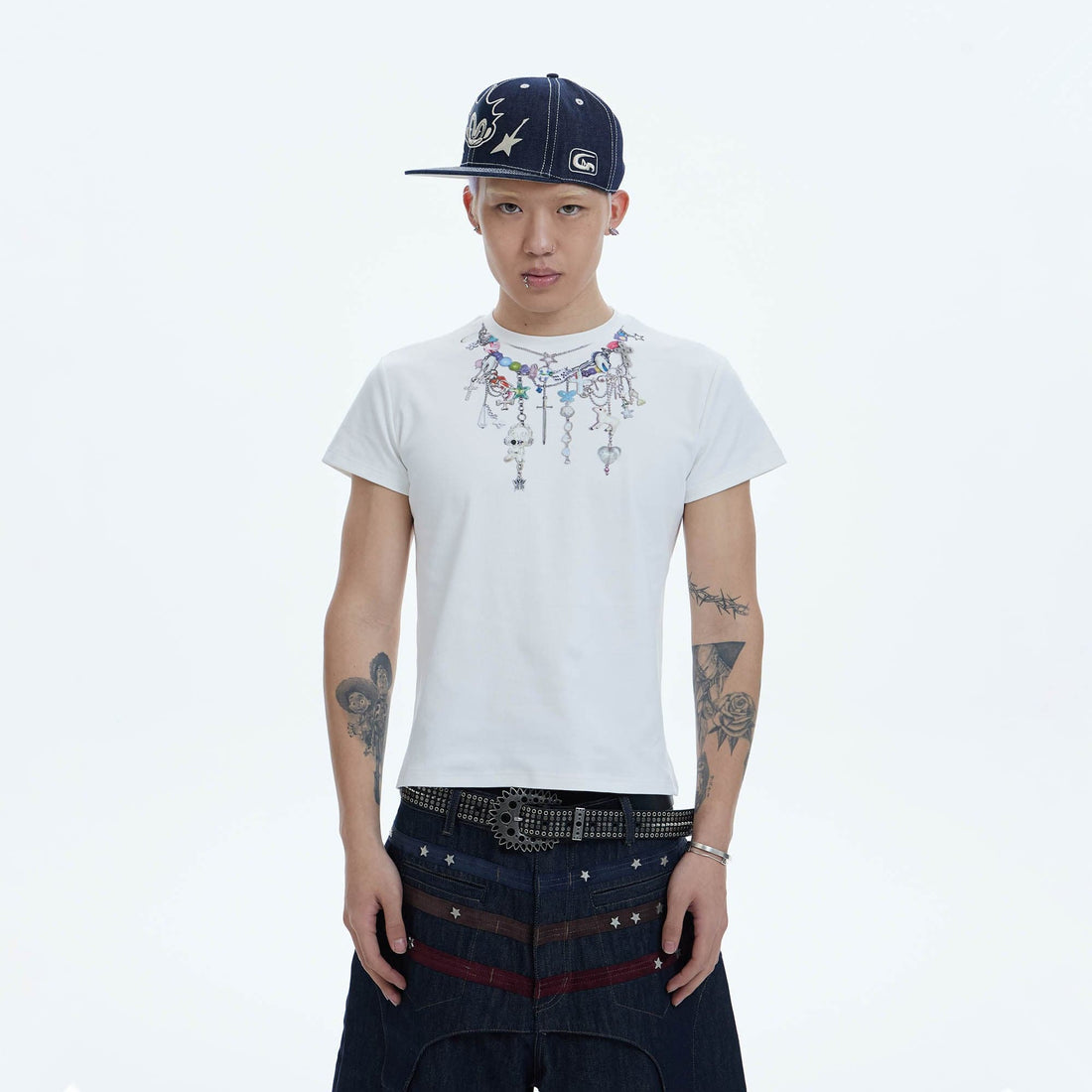 DND4DES Layered-Chain Graphic T-Shirt-T Shirt-S-White-Free Shipping Leatheretro