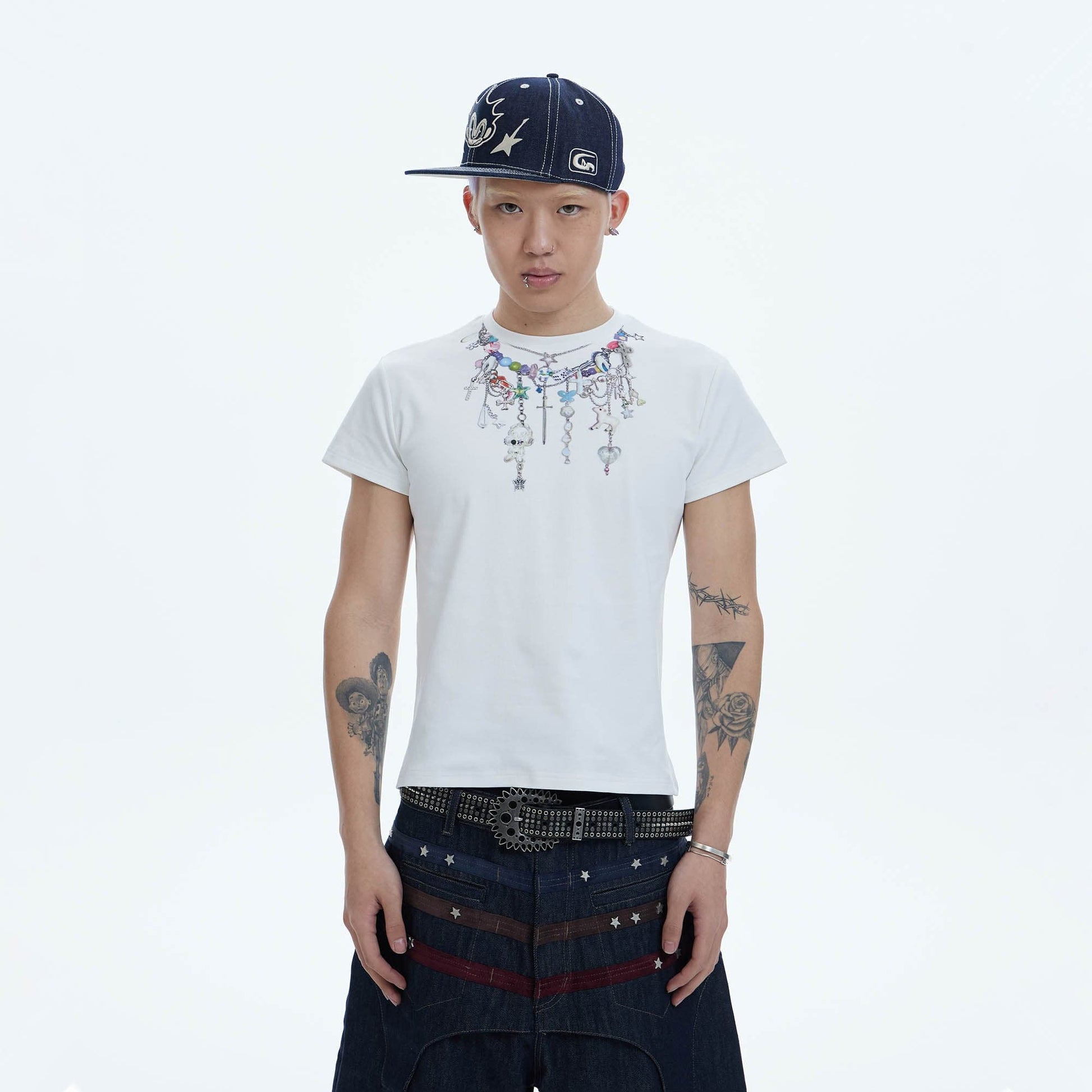 DND4DES Layered-Chain Graphic T-Shirt-T Shirt-S-White-Free Shipping Leatheretro