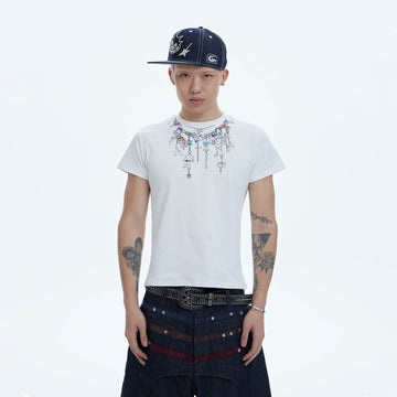 DND4DES Layered-Chain Graphic T-Shirt-T Shirt-S-White-Free Shipping Leatheretro