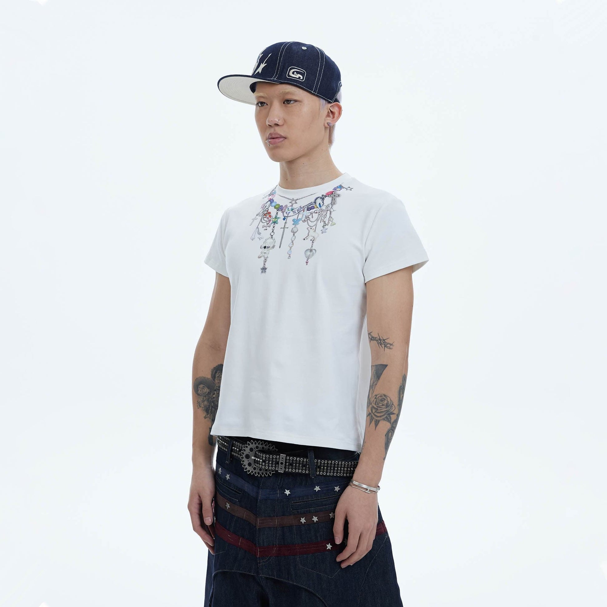 DND4DES Layered-Chain Graphic T-Shirt-T Shirt-S-White-Free Shipping Leatheretro