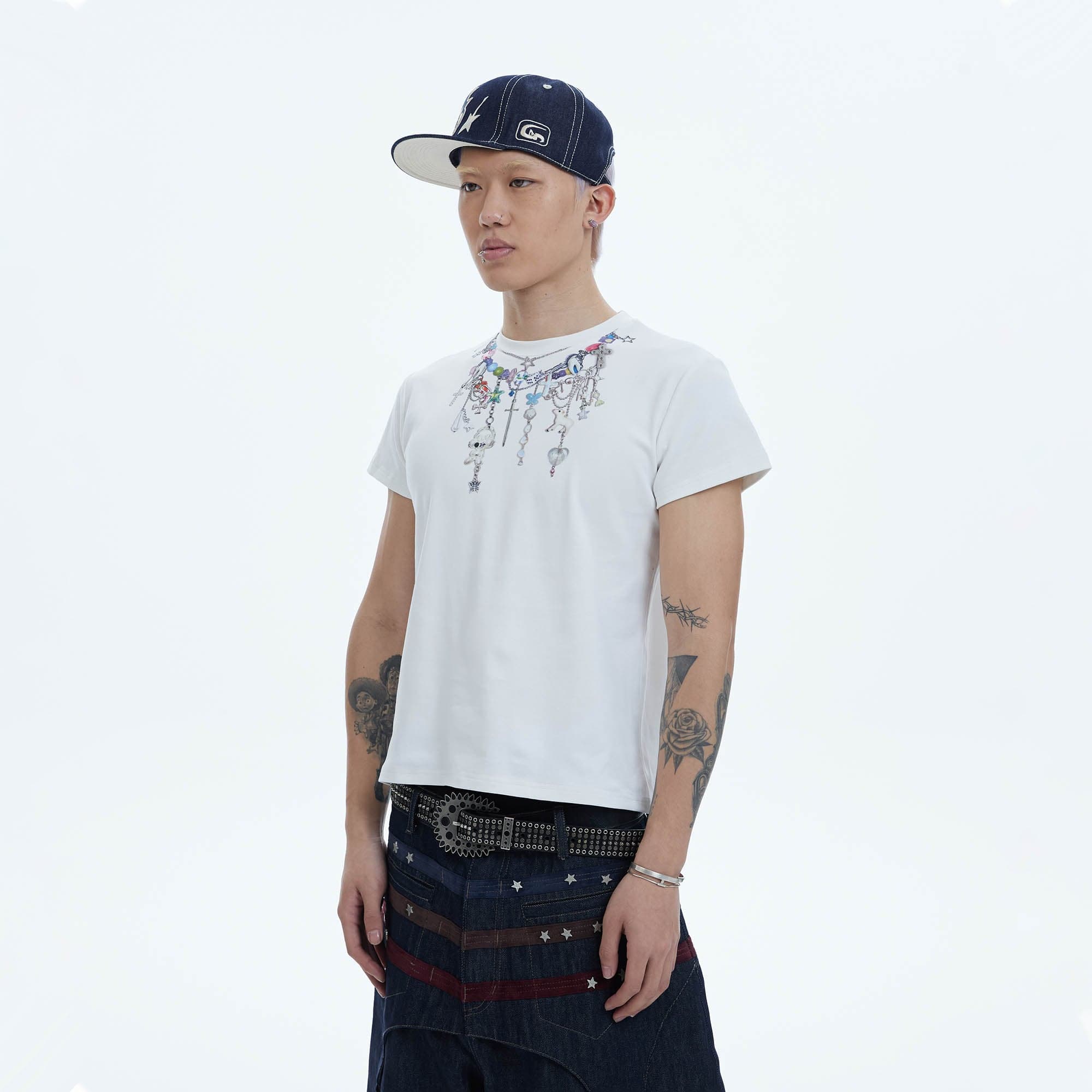 DND4DES Layered-Chain Graphic T-Shirt-T Shirt-S-White-Free Shipping Leatheretro