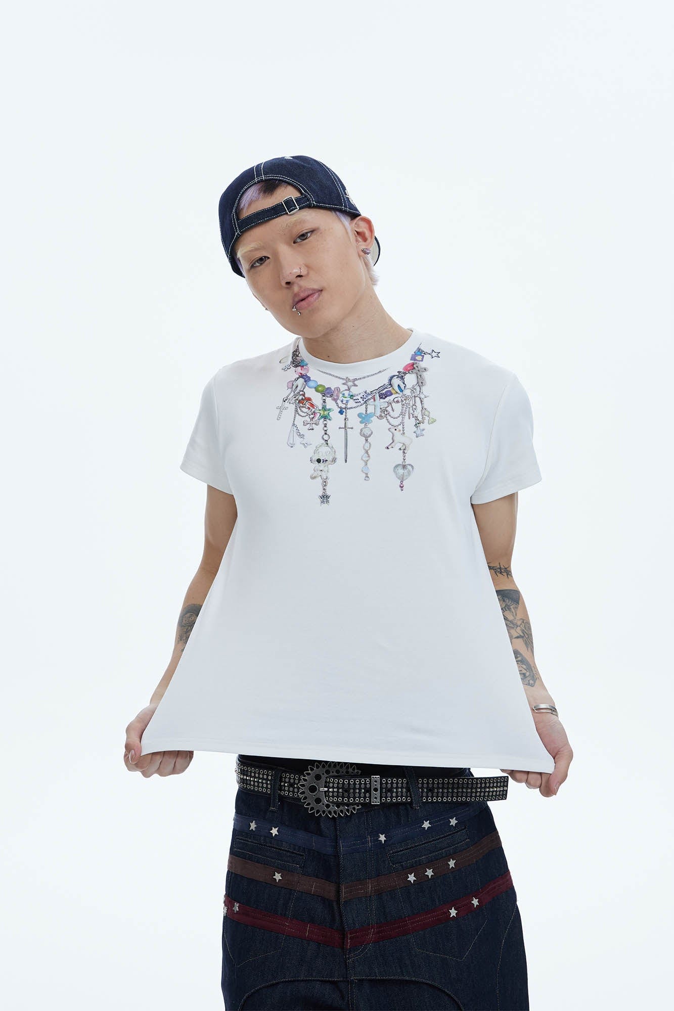 DND4DES Layered-Chain Graphic T-Shirt-T Shirt-S-White-Free Shipping Leatheretro