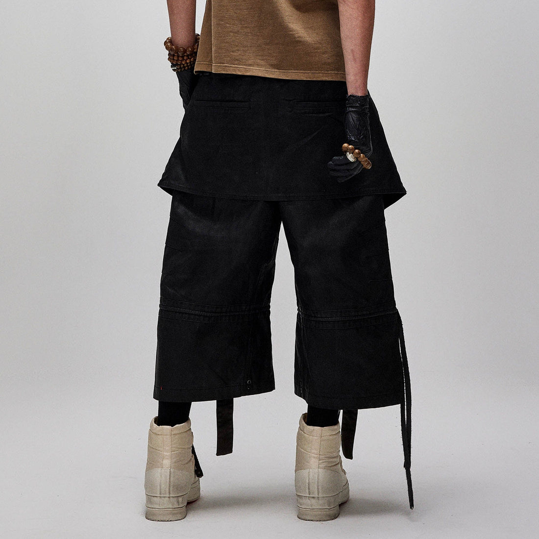 FLYERRER Waxed Layered Drape Strap Shorts-Shorts-S-Free Shipping Leatheretro