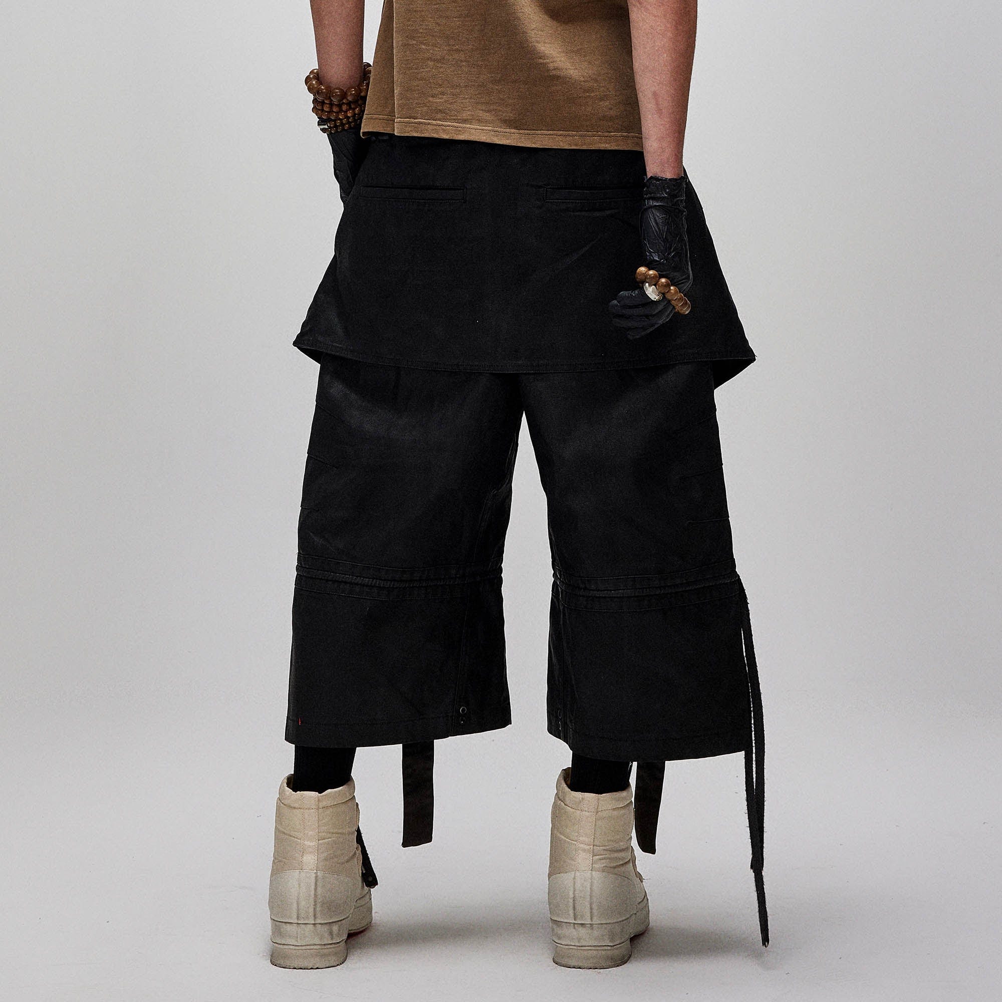 FLYERRER Waxed Layered Drape Strap Shorts-Shorts-S-Free Shipping Leatheretro