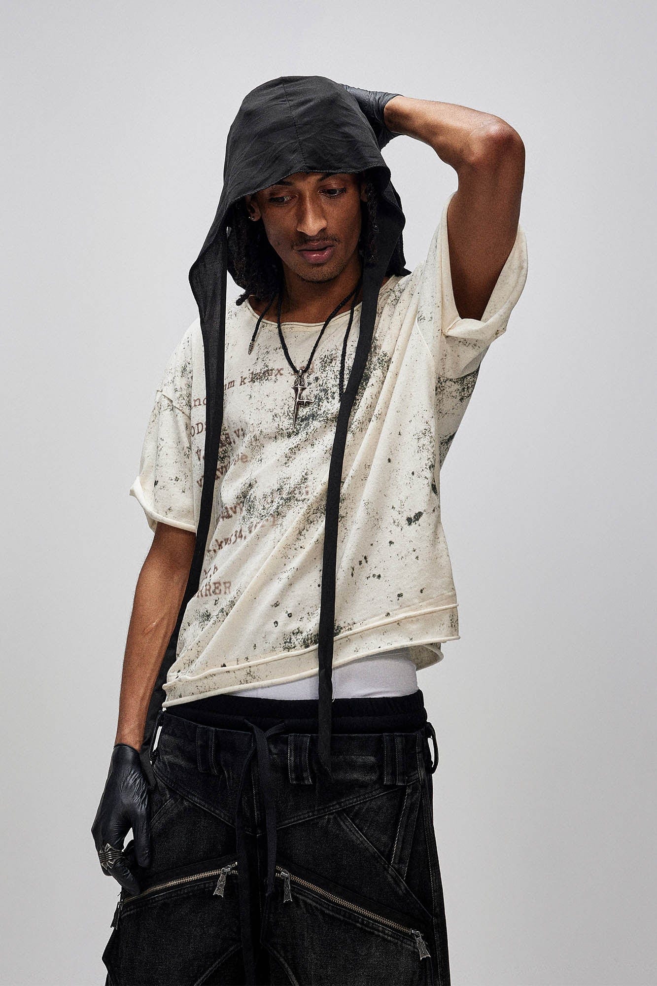 FLYERRER Grunge Brush-Stained Raw Hem T-Shirt-T Shirt-S (Preorder)-Free Shipping Leatheretro