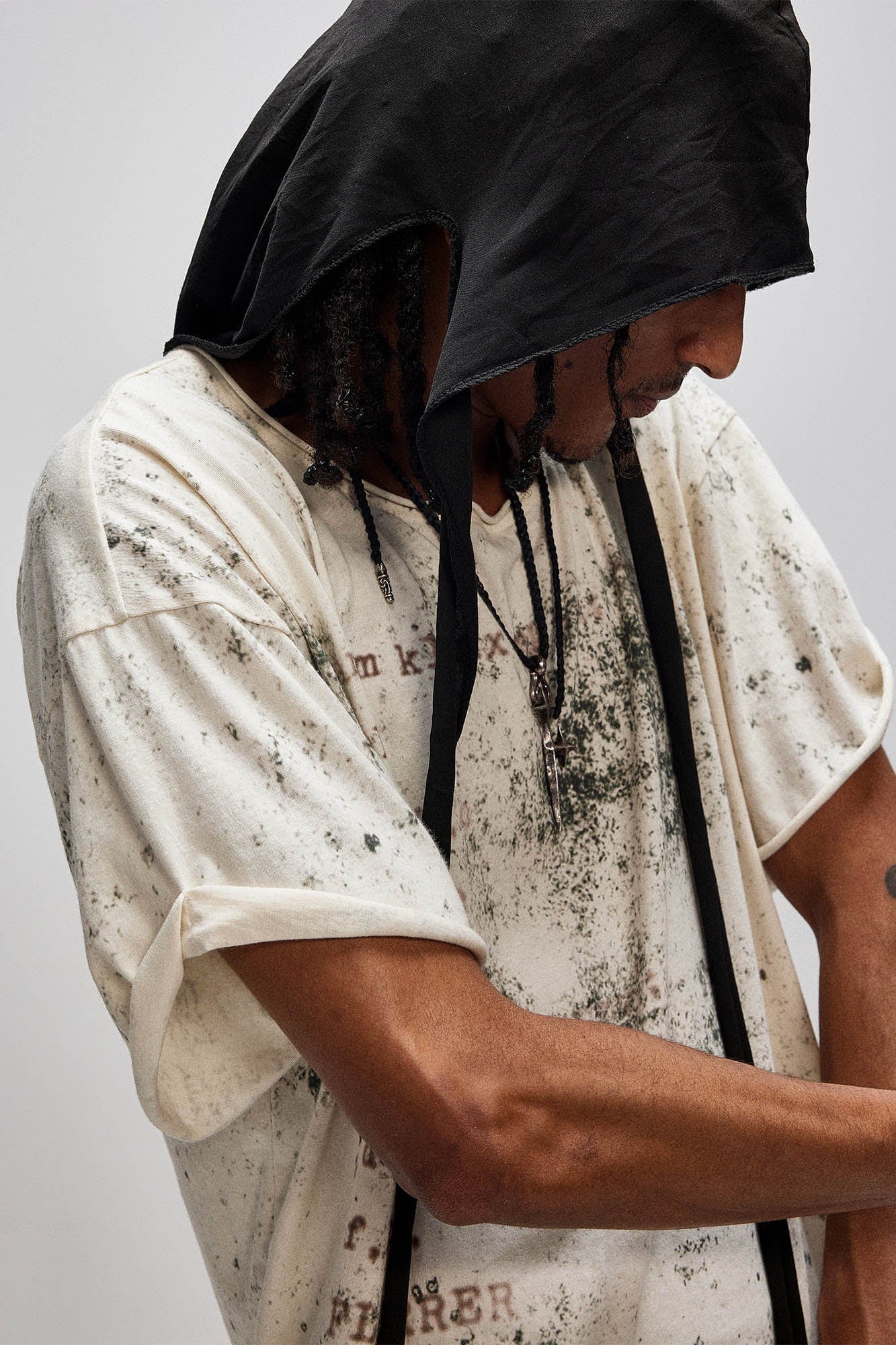 FLYERRER Grunge Brush-Stained Raw Hem T-Shirt-T Shirt-S (Preorder)-Free Shipping Leatheretro