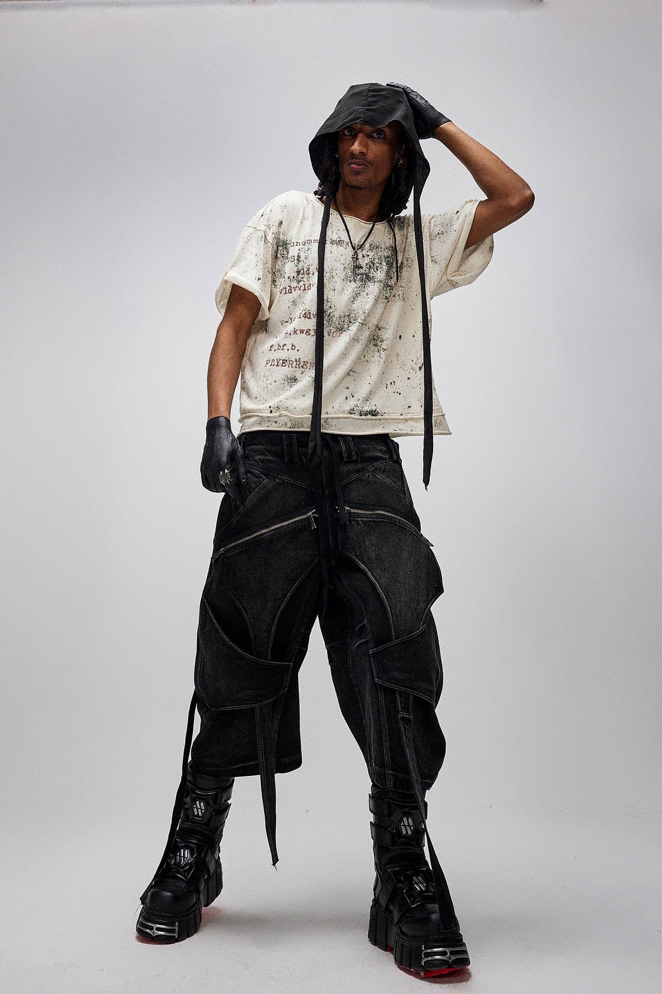 FLYERRER Grunge Brush-Stained Raw Hem T-Shirt-T Shirt-S (Preorder)-Free Shipping Leatheretro