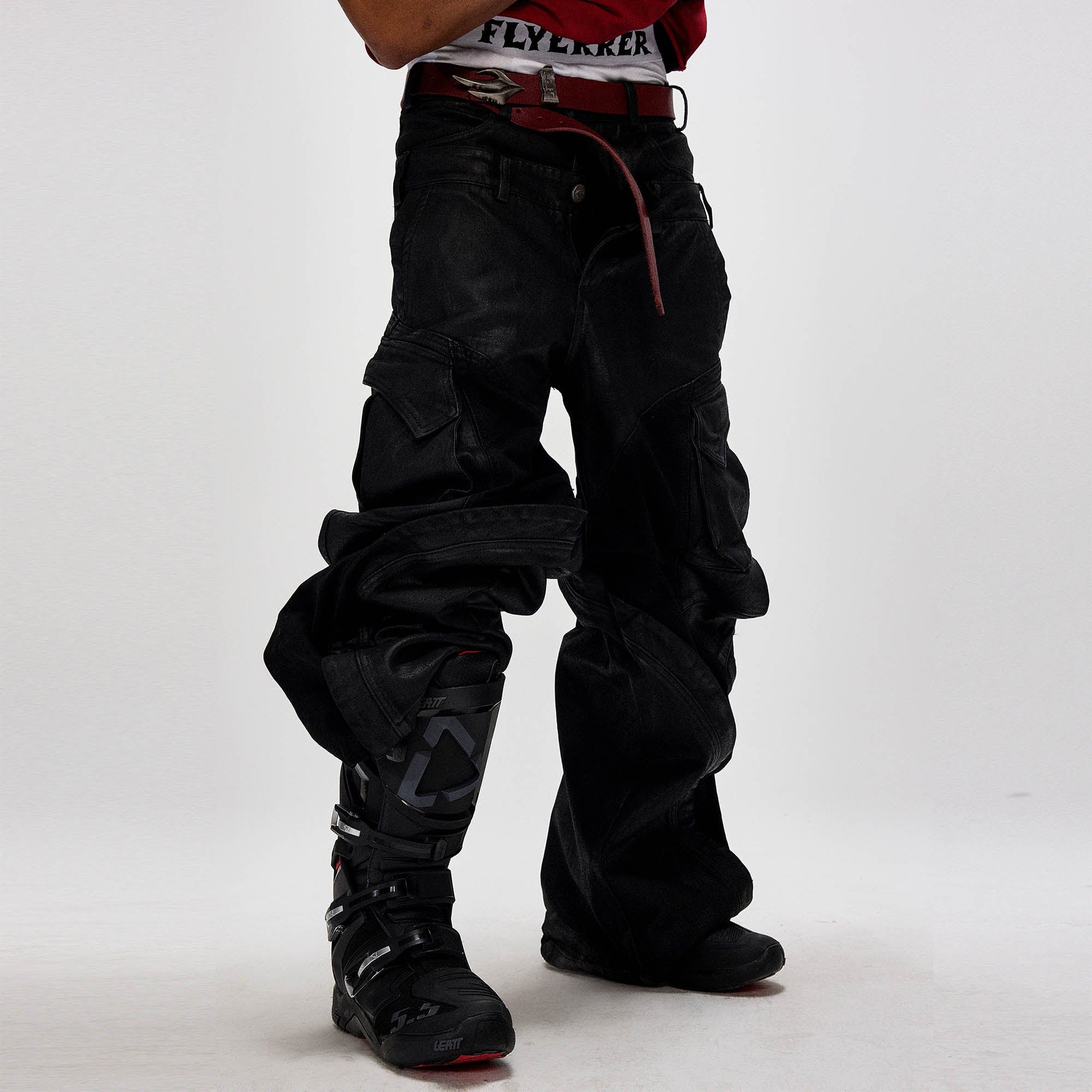 FLYERRER Dual-Waist Waxed Arc-Spliced Cargo Pants-Pants-S-Free Shipping Leatheretro