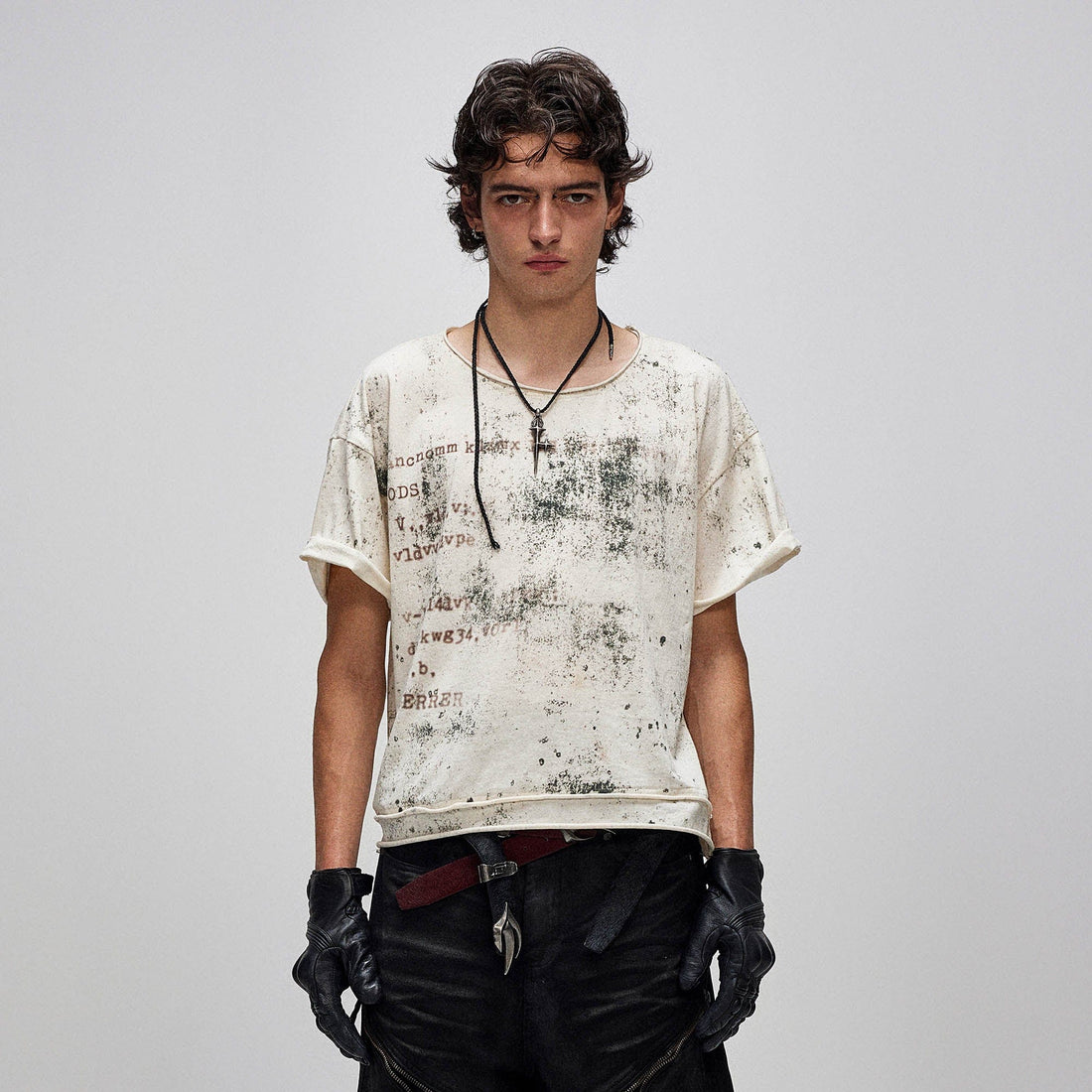 FLYERRER Grunge Brush-Stained Raw Hem T-Shirt-T Shirt-S (Preorder)-Free Shipping Leatheretro