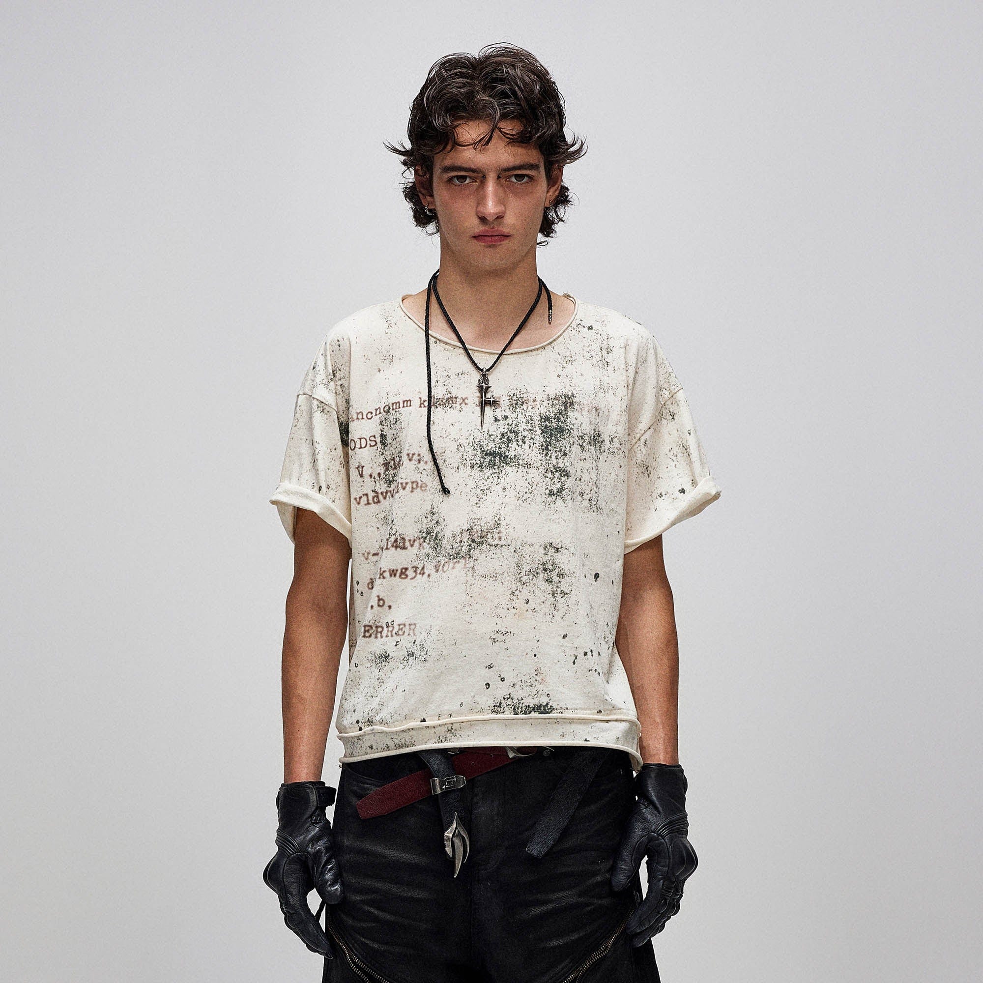 FLYERRER Grunge Brush-Stained Raw Hem T-Shirt-T Shirt-S (Preorder)-Free Shipping Leatheretro