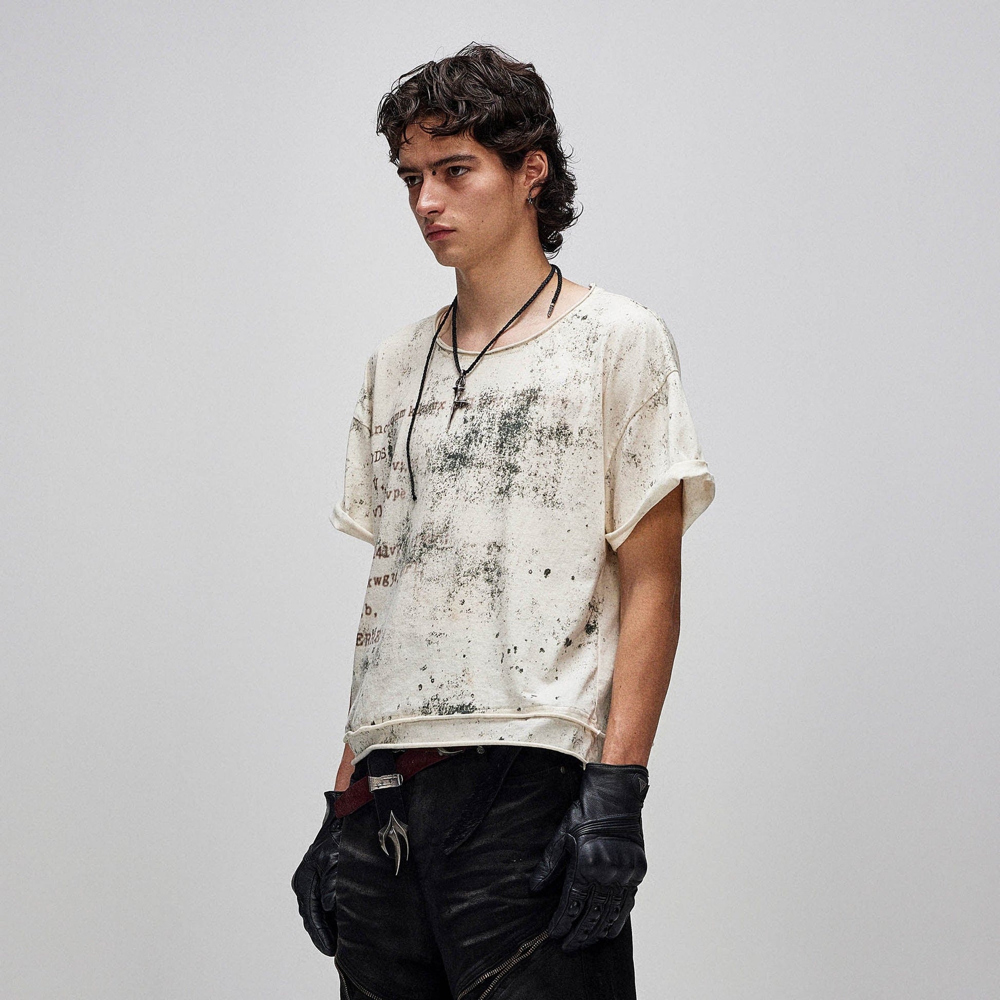 FLYERRER Grunge Brush-Stained Raw Hem T-Shirt-T Shirt-S (Preorder)-Free Shipping Leatheretro