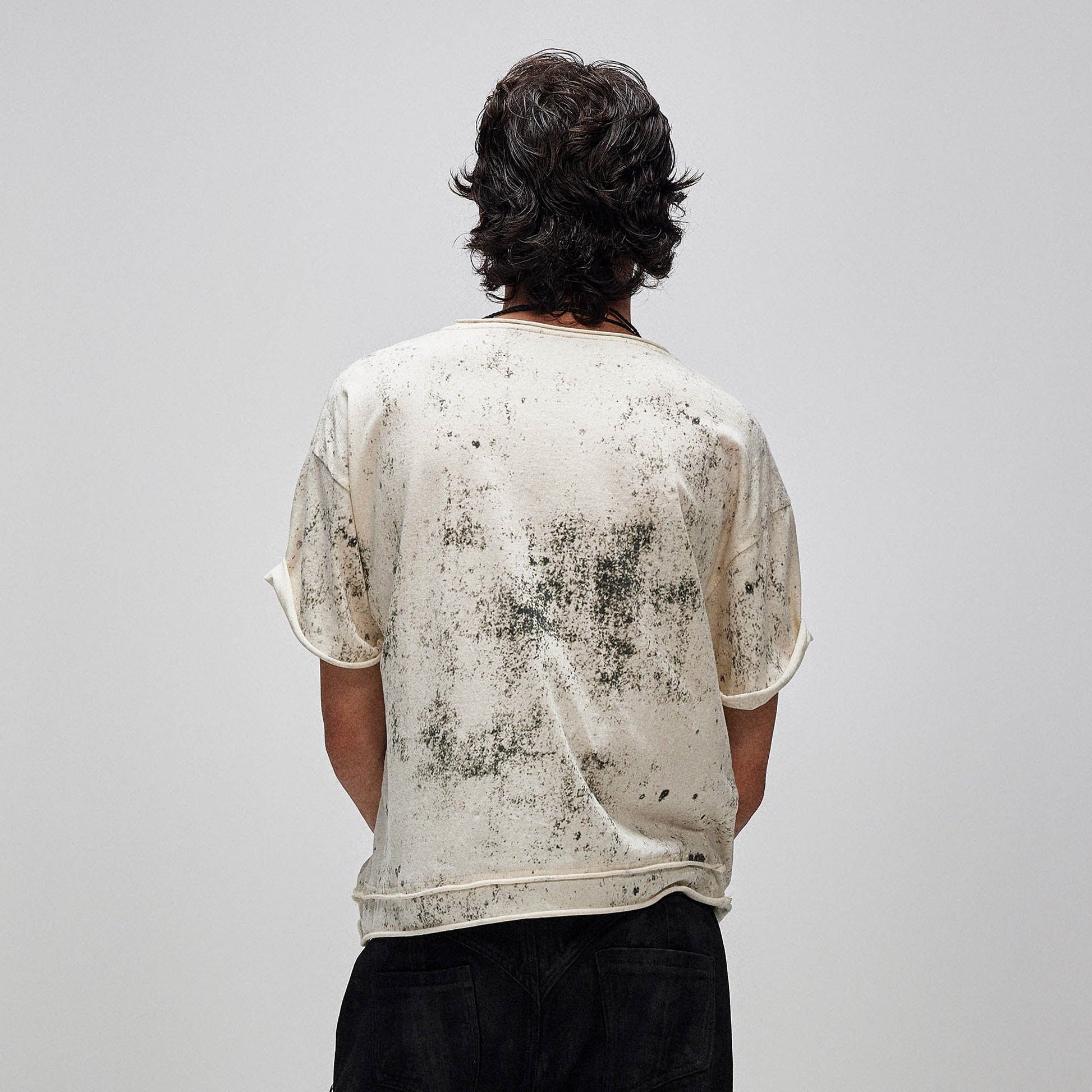 FLYERRER Grunge Brush-Stained Raw Hem T-Shirt-T Shirt-S (Preorder)-Free Shipping Leatheretro